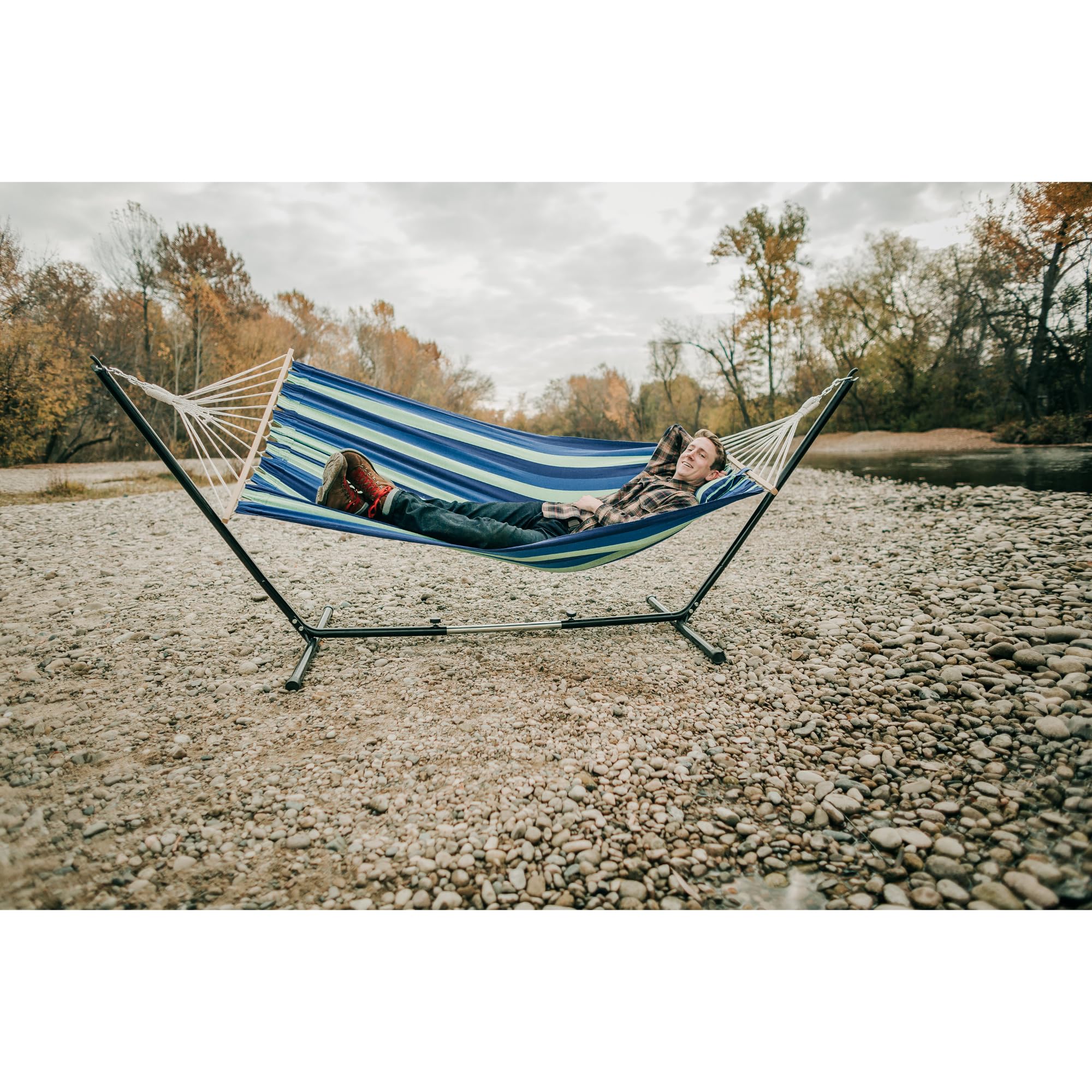 Stansport Outdoor Camping Hammock with Pillow & Stand - Portable Lightweight Hanging Bed for Backyard, Beach, Travel & Backpacking - Perfect for Relaxing in Nature
