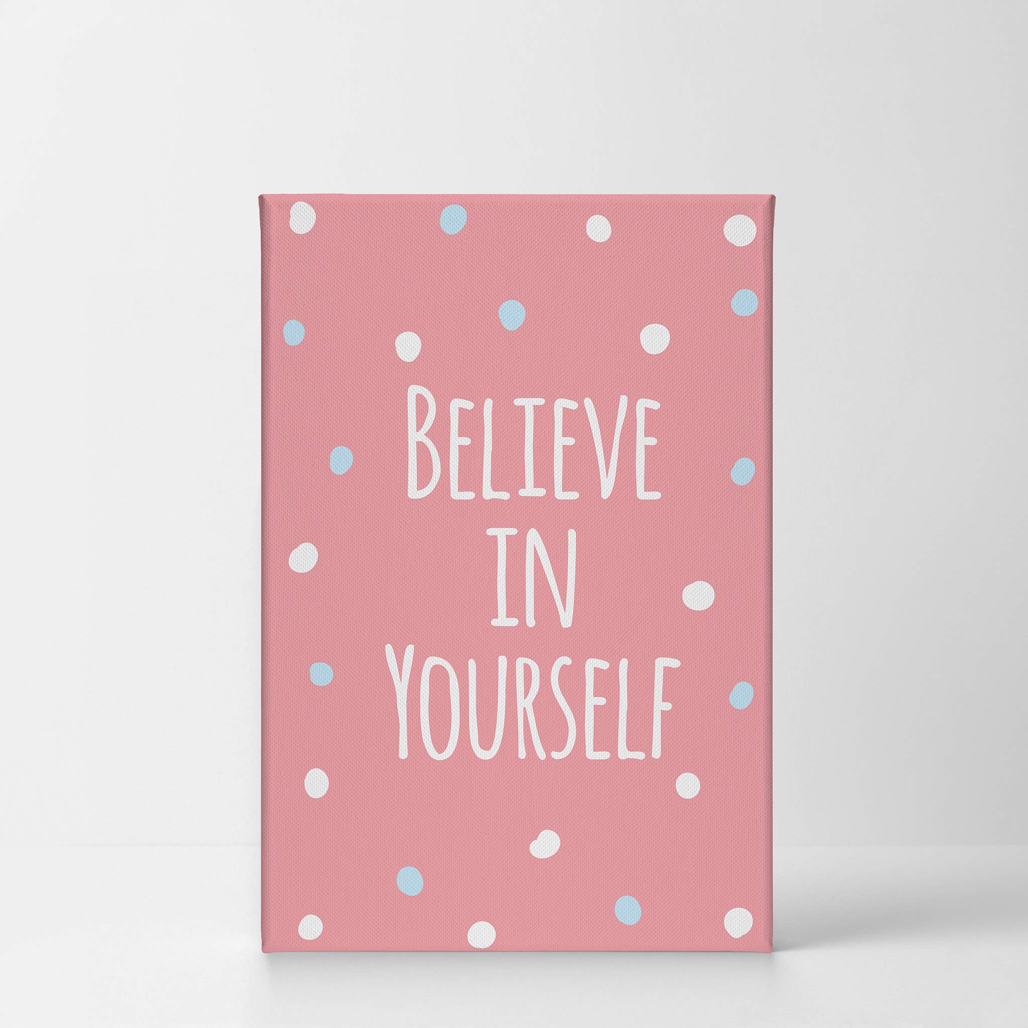 Believe in Yourself Inspirational Wall Art - Pink Lettering Canvas Print for Kids Room, Nursery & Baby Room Decor - Motivational Quote Home Decor - Made in USA (40x30 Inch)