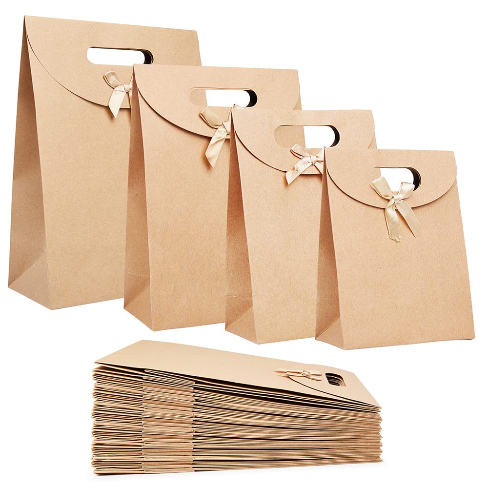 24-Pack Eco-Friendly Kraft Paper Gift Bags with Handles - 5.5×7.8×2.7 Inches - 100% Recyclable Shopping Bags for Parties, Weddings, Retail & Craft Packaging