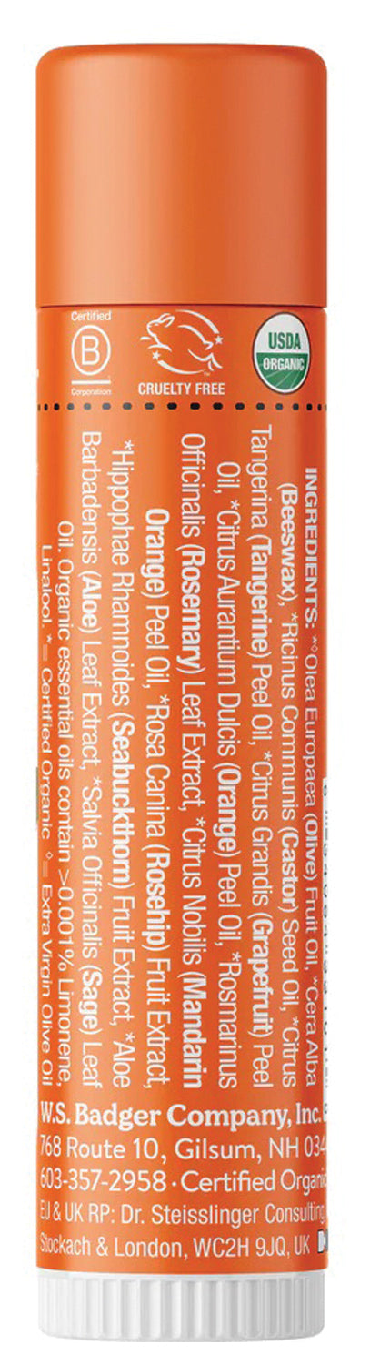 Organic Badger Tangerine Lip Balm - .15oz Natural Moisturizing Lip Care for Dry & Chapped Lips - Perfect for Winter, Hiking & Daily Hydration
