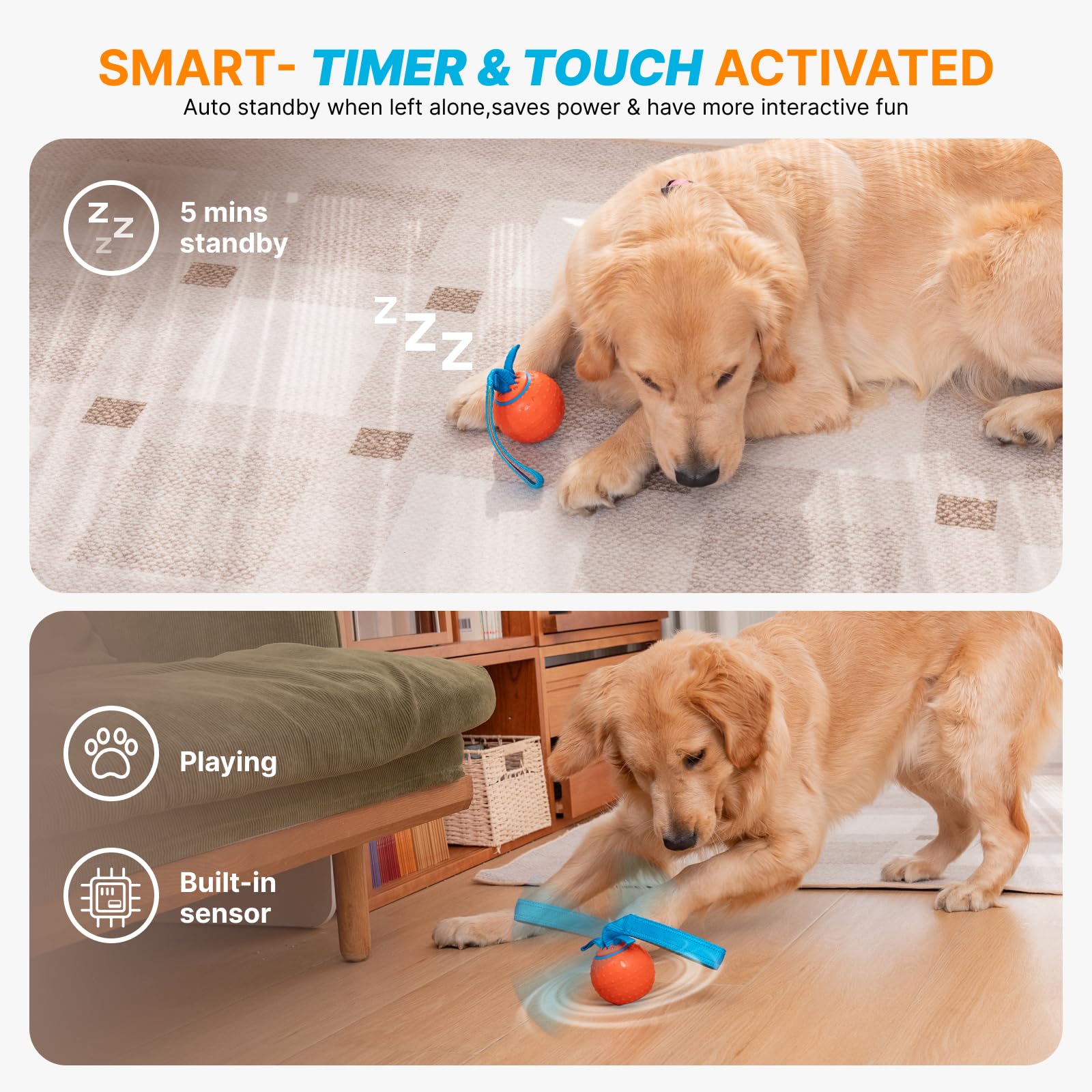 Interactive Electric Automatic Moving Dog Ball Toy - Rechargeable Smart Rolling Squeaky Ball for Small & Large Puppies - Keep Dogs Entertained & Relieve Boredom - Perfect for Indoor Play, Outdoor Exercise & Training Sessions