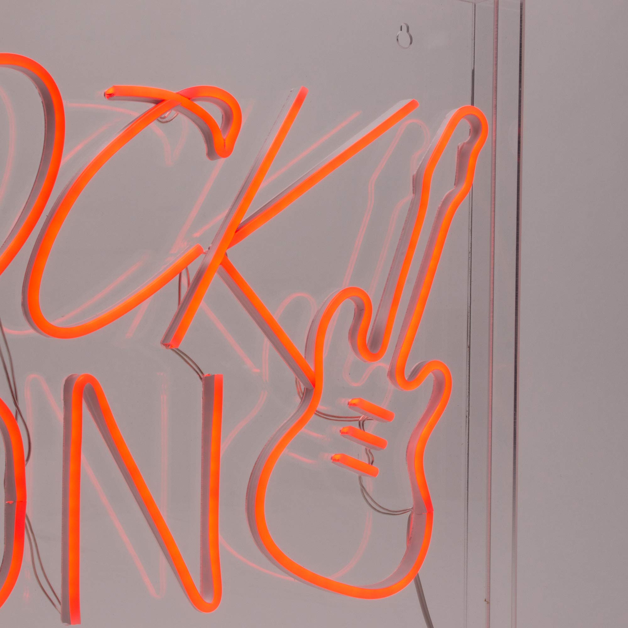 American Art Decor Neon Wall Sign - LED Light Acrylic Panel with Ultra Bright USB Power | Rock On Guitar Design in Red - Perfect for Bedroom, Bar, Game Room & Man Cave Decor