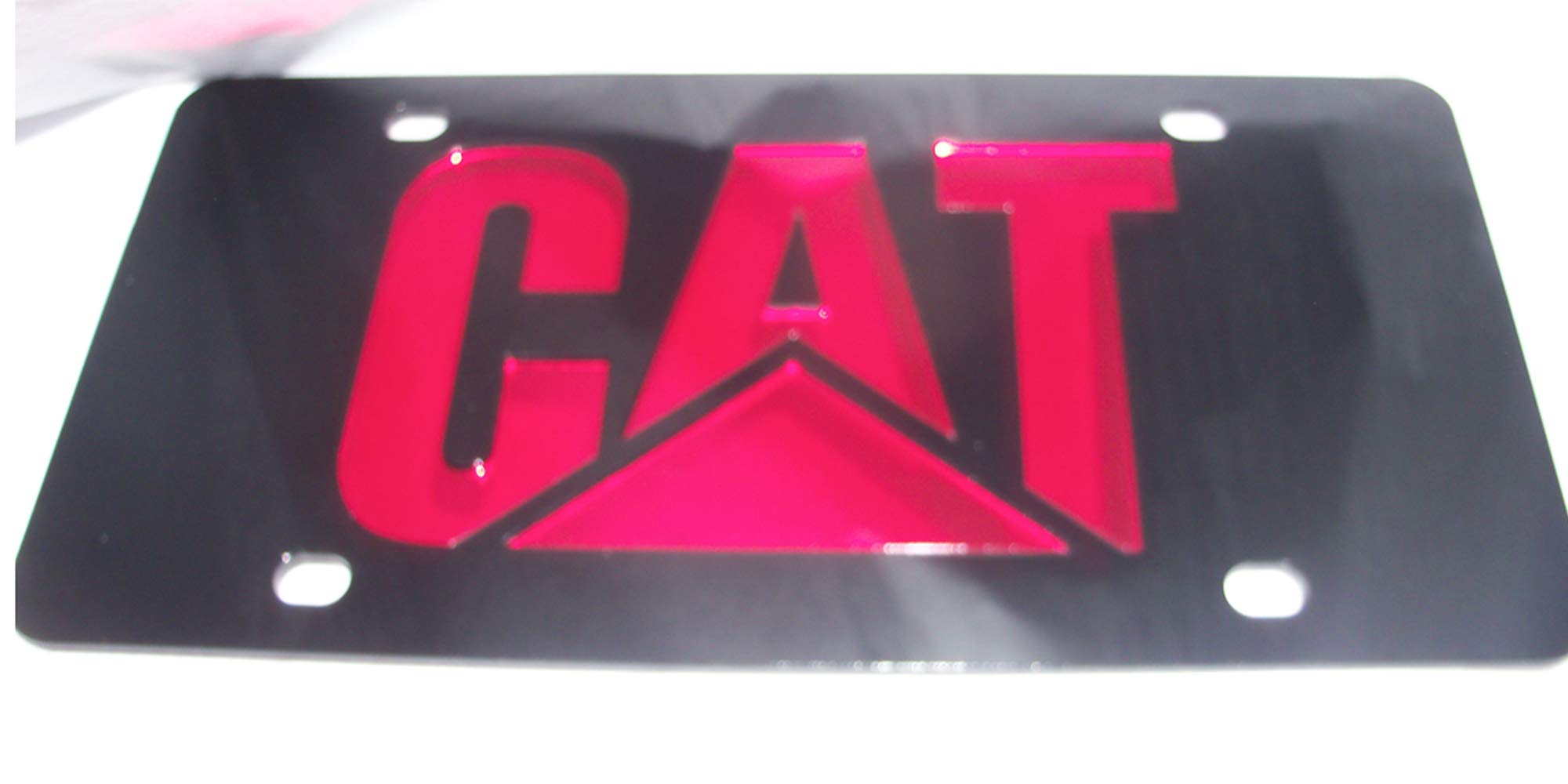 Custom CAT Black & Red Laser Cut Acrylic Mirror License Plate - Durable Decorative Car Accessory for Trucks, SUVs & Motorcycles - Perfect for Car Shows, Off-Road Adventures & Personalization
