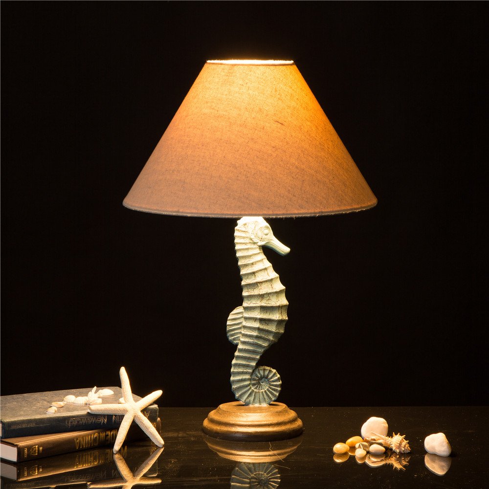 Farmhouse Style Seahorse Table Lamp with Burlap Shade - 20.28