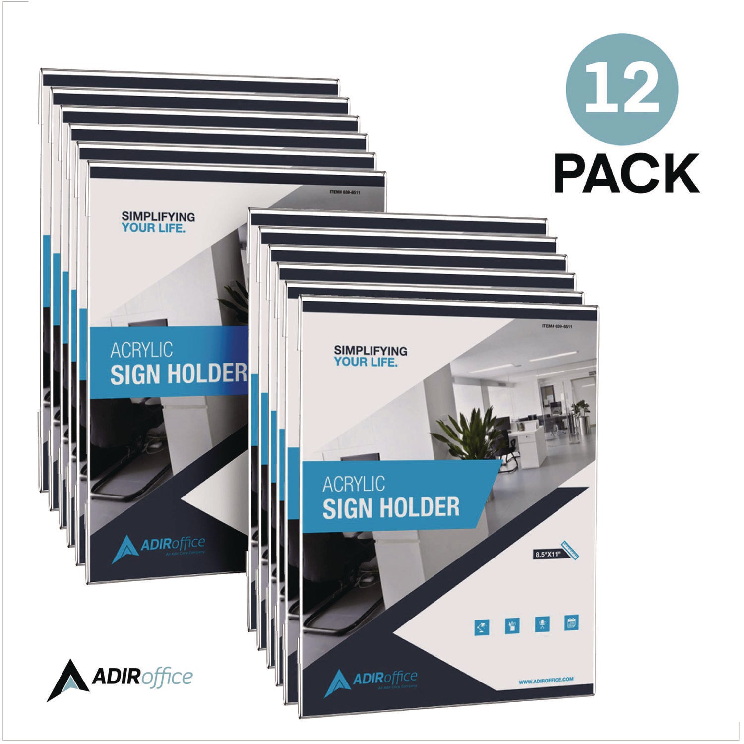 AdirOffice Wall Mount Side Loading Acrylic Sign Holders - 8x11 Inches Clear Frames (12-Pack) - Perfect for Retail Stores, Restaurants & Office Signage