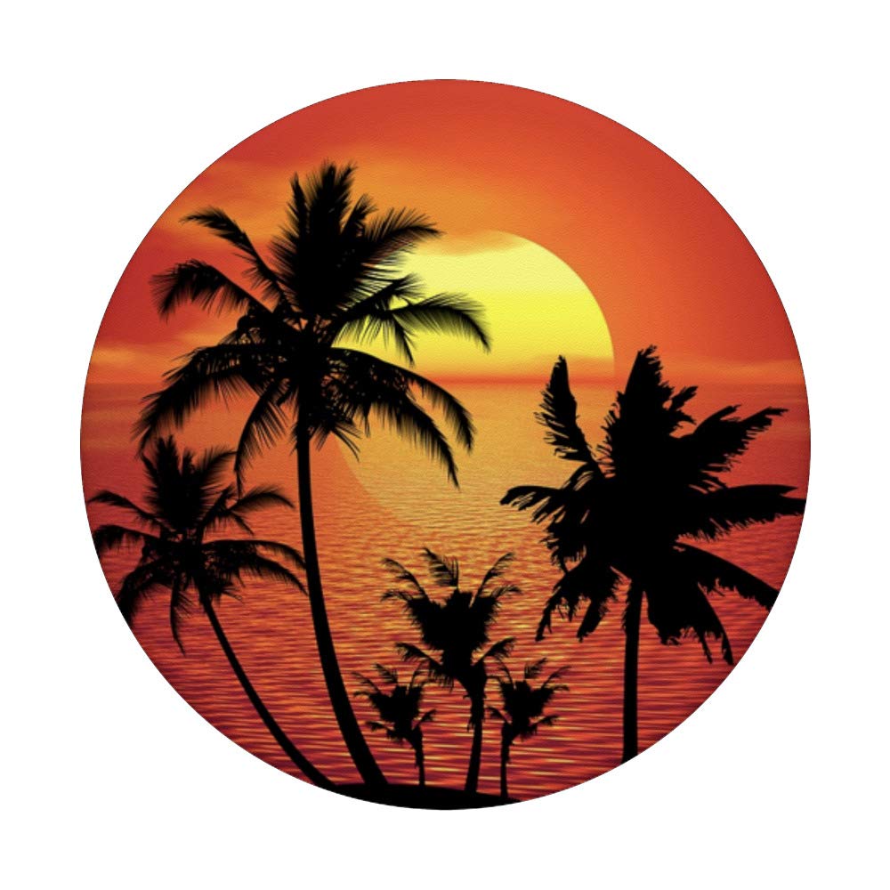 Palm Tree Beach Sunset Ocean Waves Vacation Nature Wall Art - Tropical Coastal Decor for Living Room, Bedroom & Office
