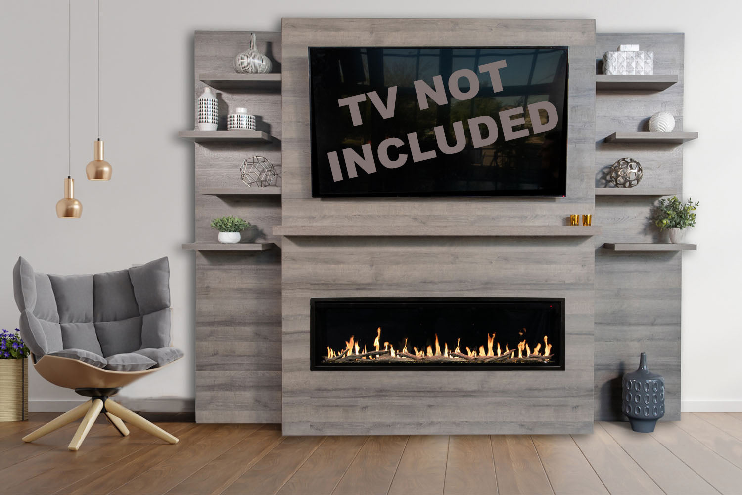 Modern Flames Allwood Fireplace Media Wall in Driftwood Gray - 60