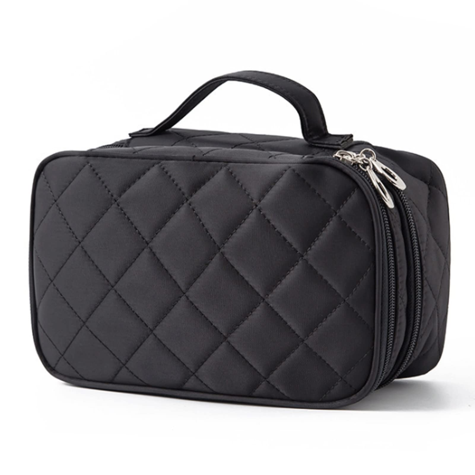MuslimStreet Women's Makeup Bag with Built-in Mirror - Travel Cosmetic Organizer Pouch for Brushes & Cosmetics (Black) - Perfect for Travel, Gym & Daily Use