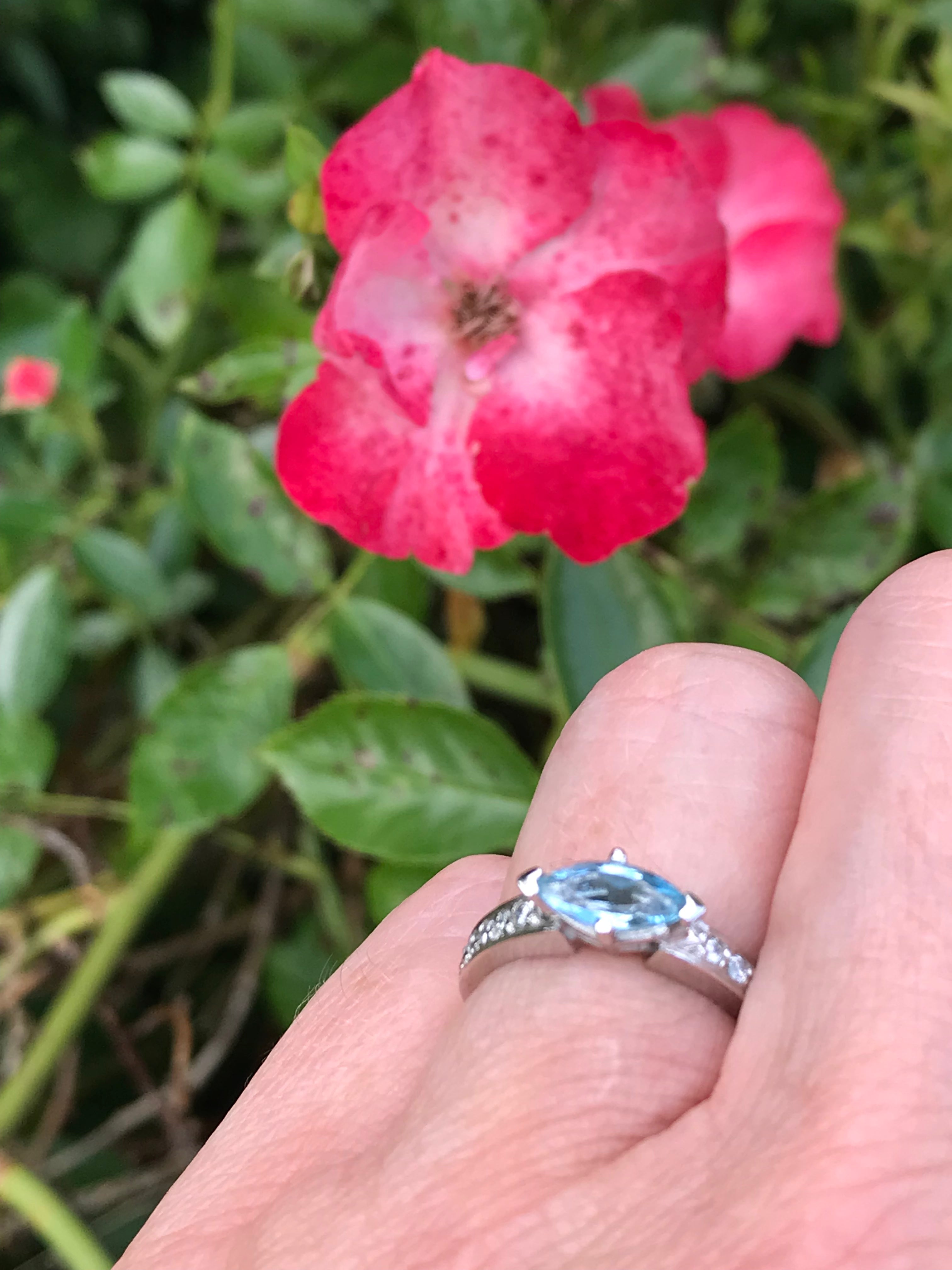 Exquisite Platinum Marquise Aquamarine and Diamond Engagement Ring for Women | Elegant Wedding & Anniversary Jewelry Gift | Perfect for Proposals, Bridal Sets & Special Occasions