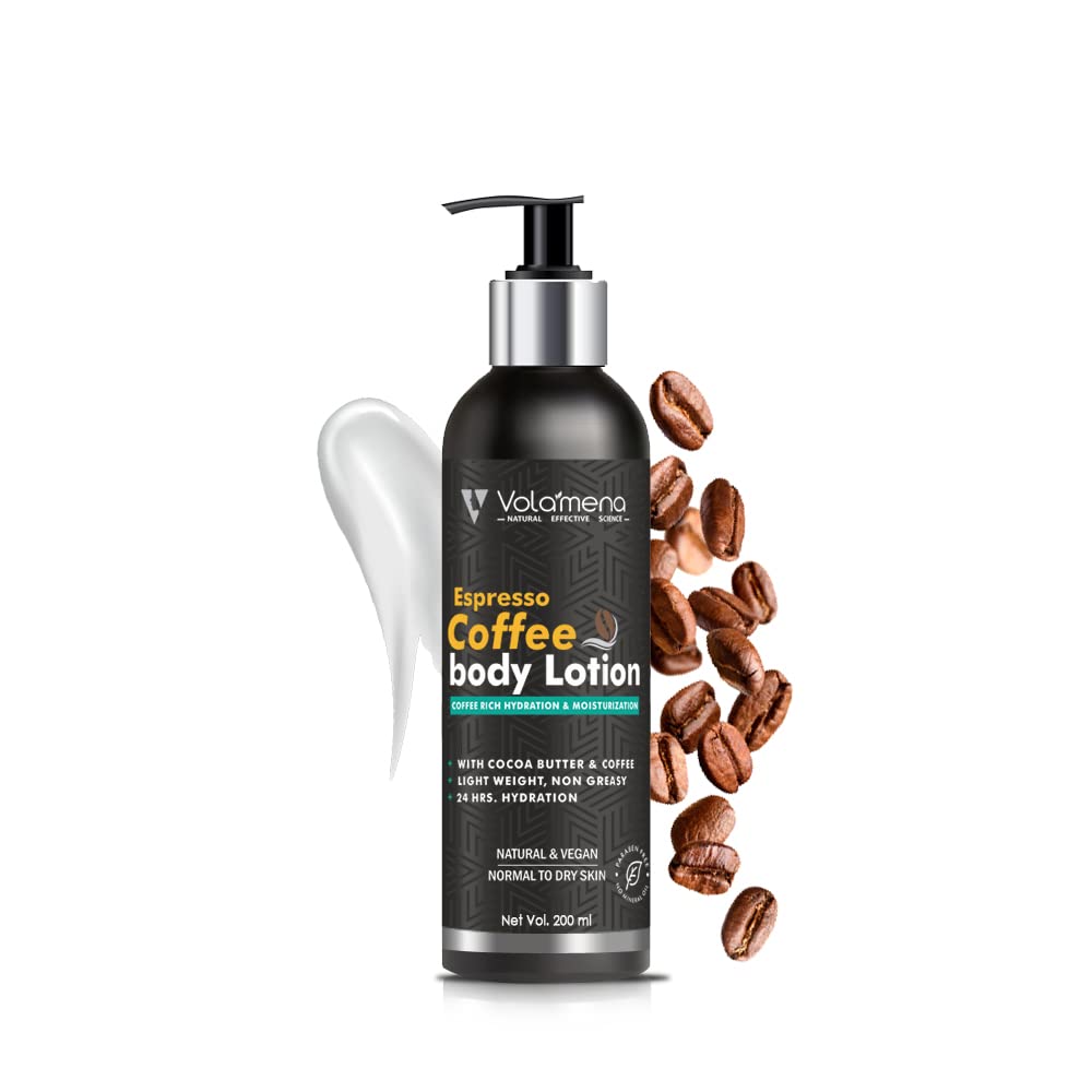 Volamena Coffee Body Lotion with Shea Butter, Cocoa Butter & Vitamin E - Deep Moisturizing & Soothing Skin Care for Dry Skin - 6.7 fl oz (200ml) - Perfect for Daily Hydration & Post-Shave Relief