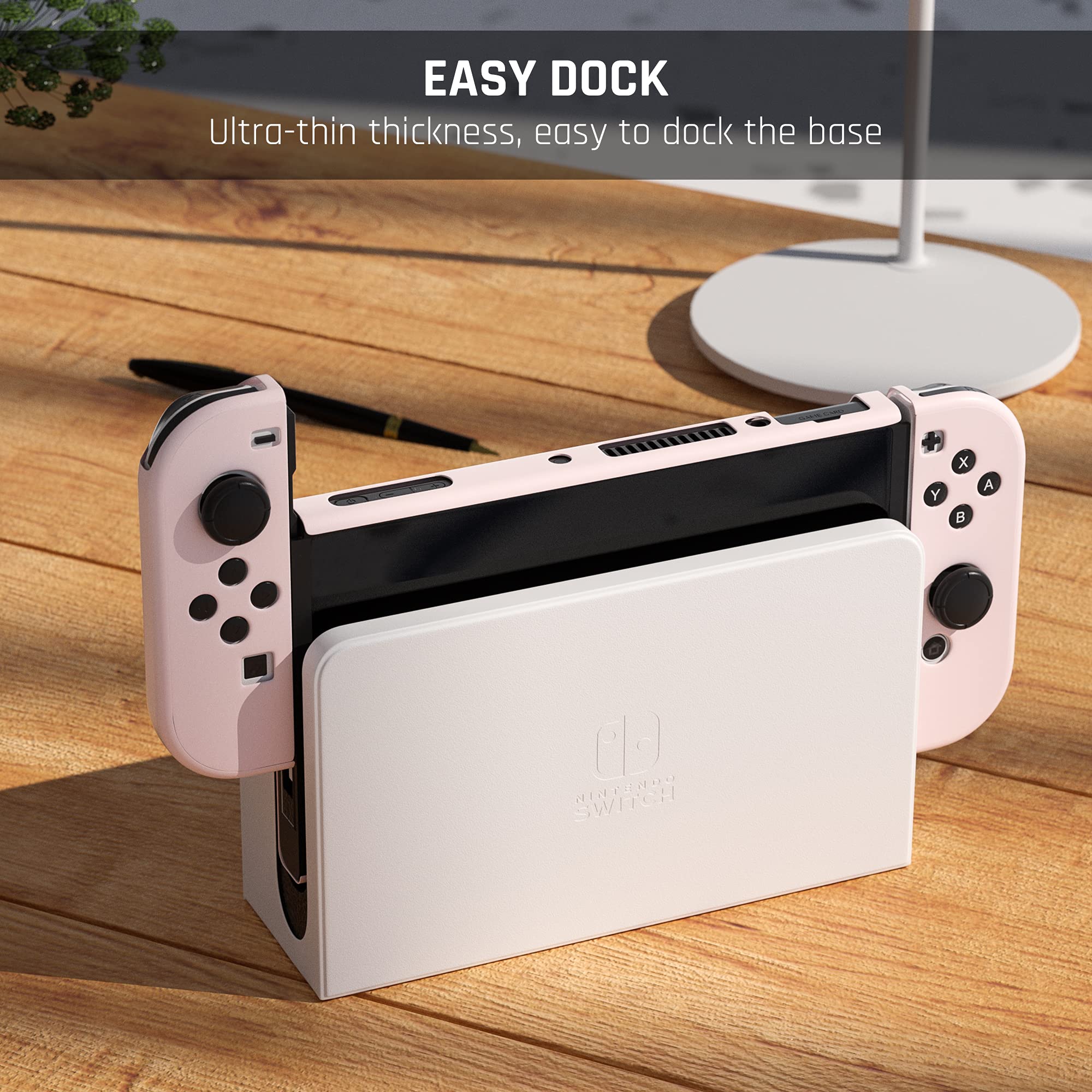 GLDRAM Pink Protective Hard Cover Case for Nintendo Switch OLED Model 2021 - Includes Screen Protector & 4 Thumb Caps | Ultra-Slim Flip Shell Design | Perfect for Travel, Gaming Parties & Console Protection