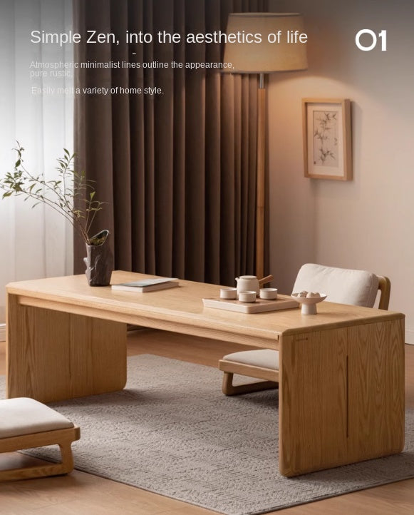 Solid Oak Wood Tatami Tea Table - Japanese Style Low Coffee Table for Zen Living Room, Meditation, and Tea Ceremony