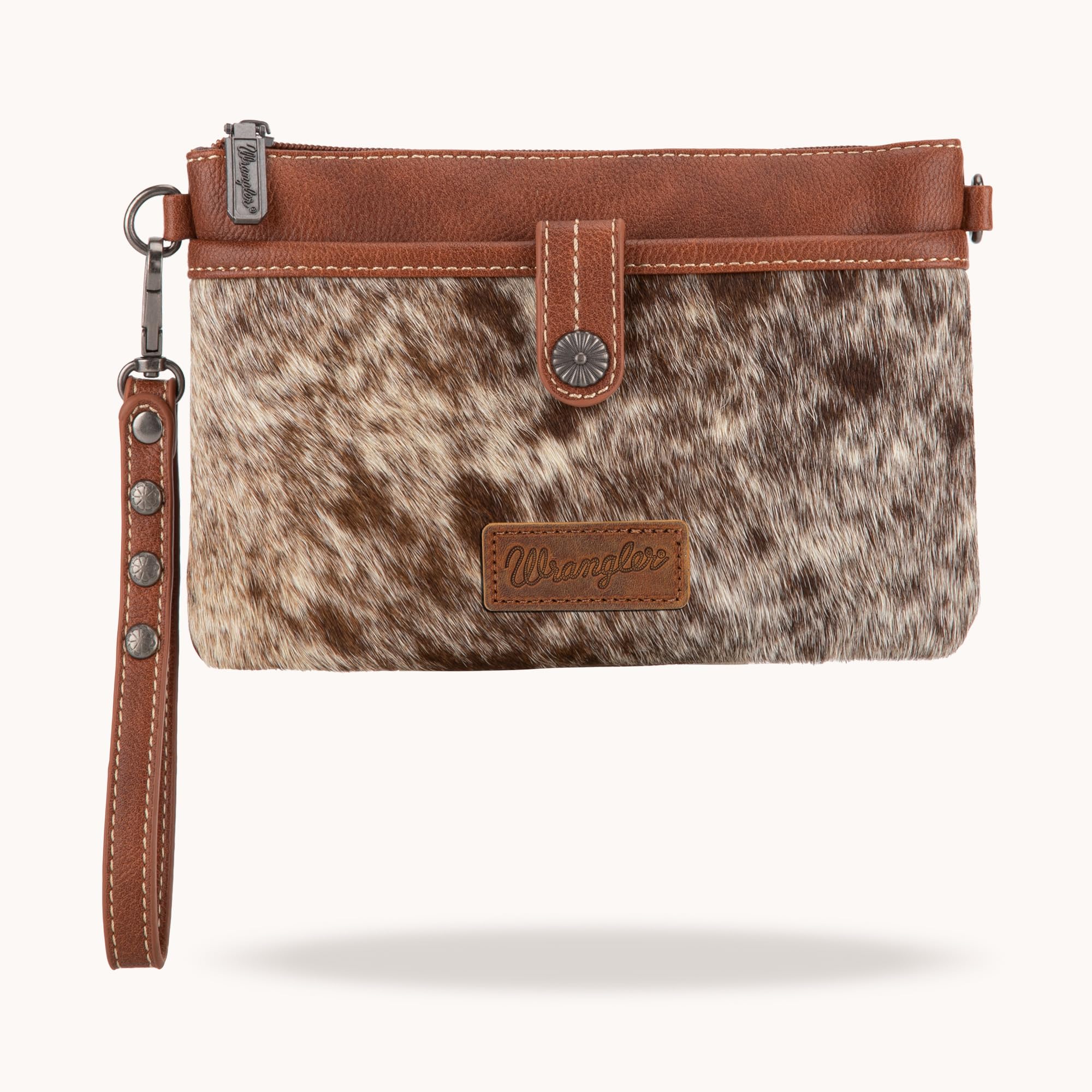 Wrangler Genuine Cowhide Western Crossbody Bag for Women - Stylish Clutch & Wristlet Purse - Perfect for Rodeo, Country Music Festivals & Everyday Use