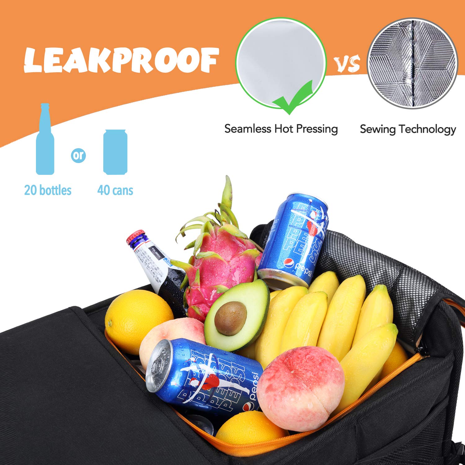 Large Car Trunk Organizer with Built-in Leakproof Cooler Bag & 2 Tie-Down Straps - Perfect for Road Trips, Camping, and Grocery Storage