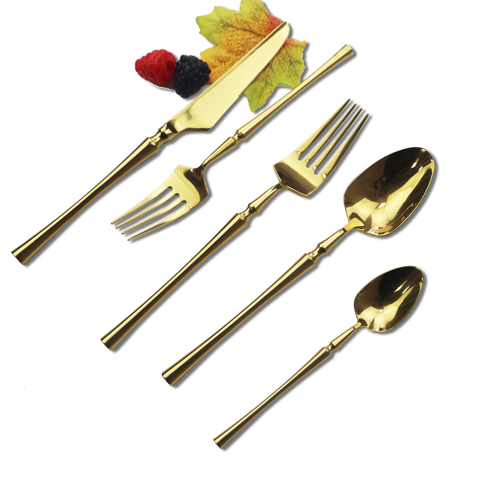20-Piece Gold Flatware Set - 304 Stainless Steel Forks & Spoons - Luxury Mirror Polished Cutlery - Dishwasher Safe - Service for 4 - Perfect for Dinner Parties, Weddings & Upscale Dining