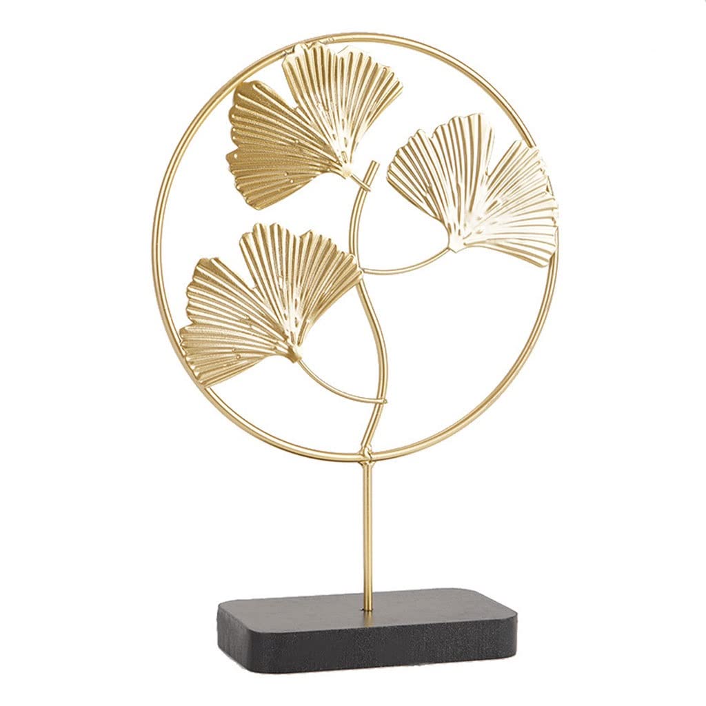 Durable Small Golden Iron Ginkgo Leaf Sculpture - Elegant Home & Office Decor, Unique Gift Idea for Living Room, Desk, or Shelf