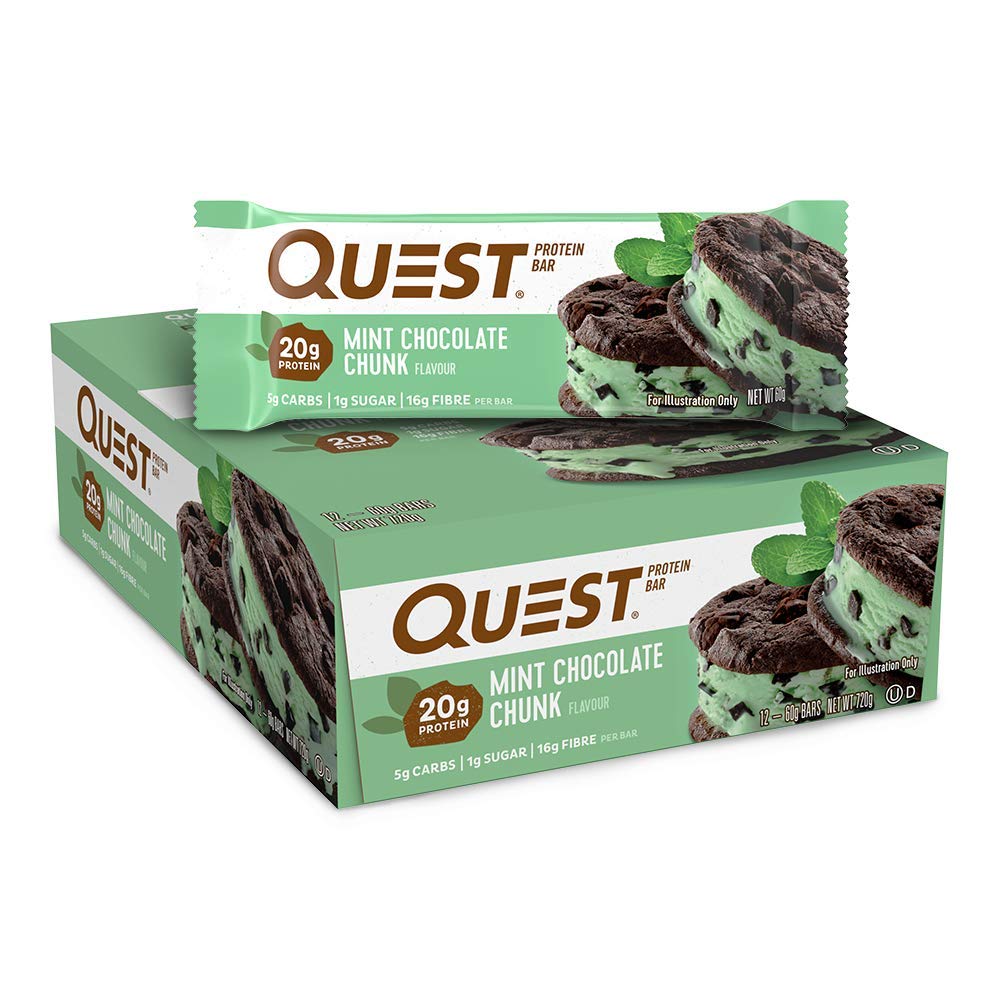Quest Bar Protein Bars - Mint Chocolate Chunk Flavor, Gluten Free & Low Carb (12 Count Box) | Post-Workout Recovery & Healthy Snacking On-The-Go