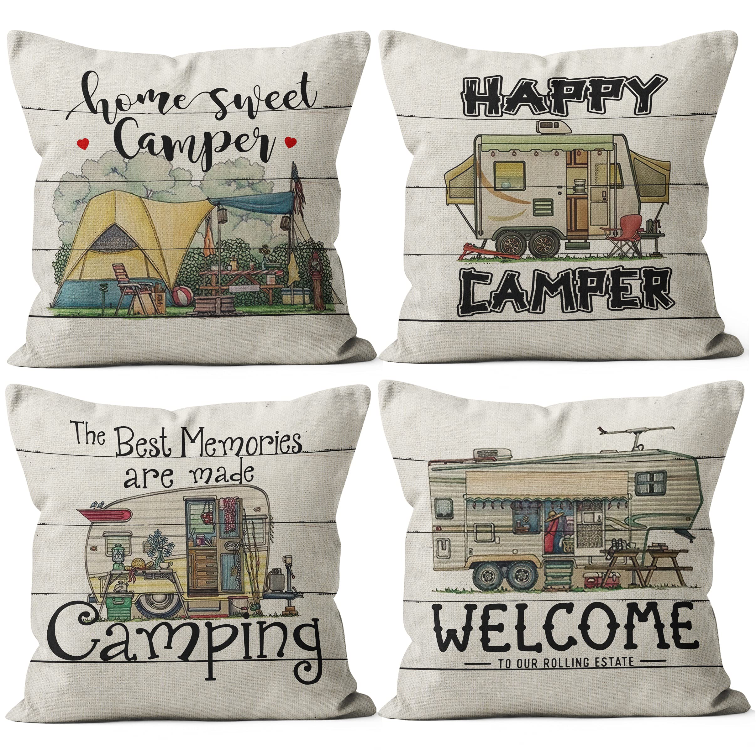 18x18 Camper Pillow Covers Set - 4PCS RV Decor for Camping & Gifts