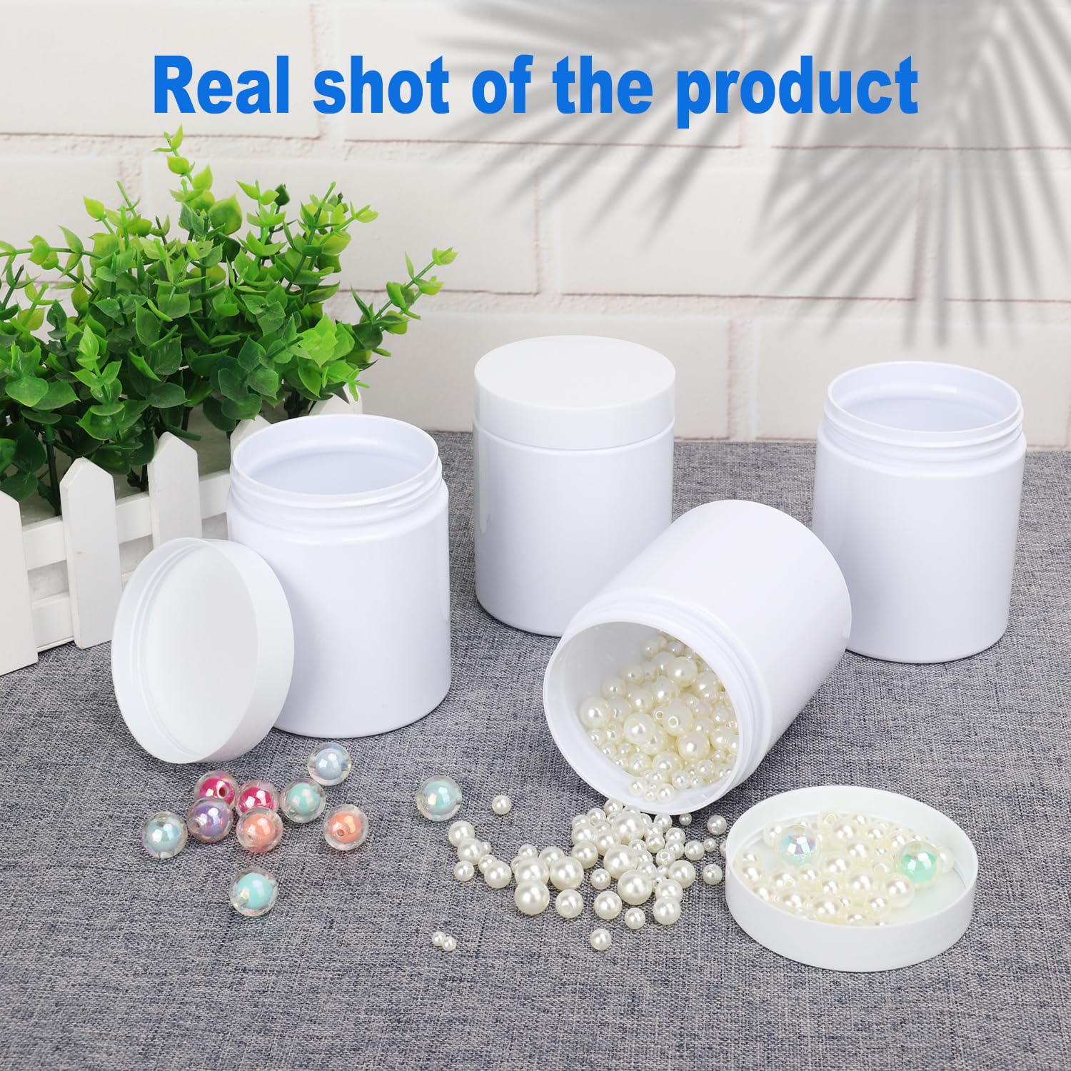 48-Pack 8.8oz (250ml) Plastic White Jars with Lids - Wide Mouth Cosmetic Containers for Slime, Beads, Rhinestones, Sequins, Lotions, Creams & Ointments | Perfect for DIY Crafts, Beauty Products & Small Item Storage by KUKLIPJIM