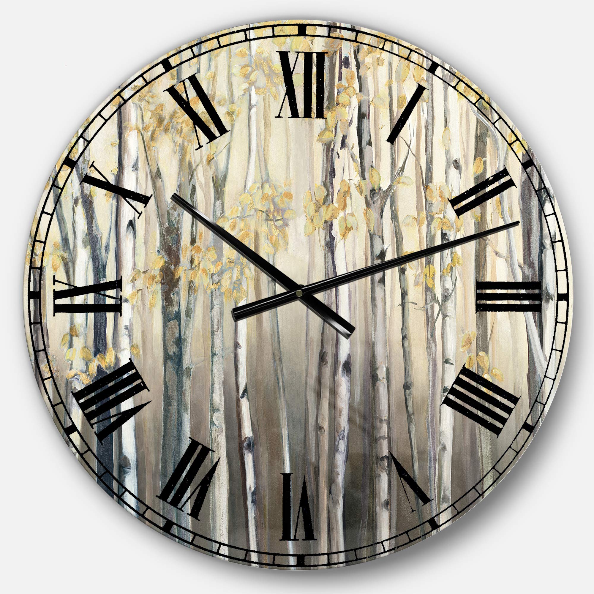 Designart Golden Birch Forest I Traditional Round Wall Clock - Metal Wall Art Decor for Living Room, Bedroom, Office | Perfect for Home & Workspace Décor
