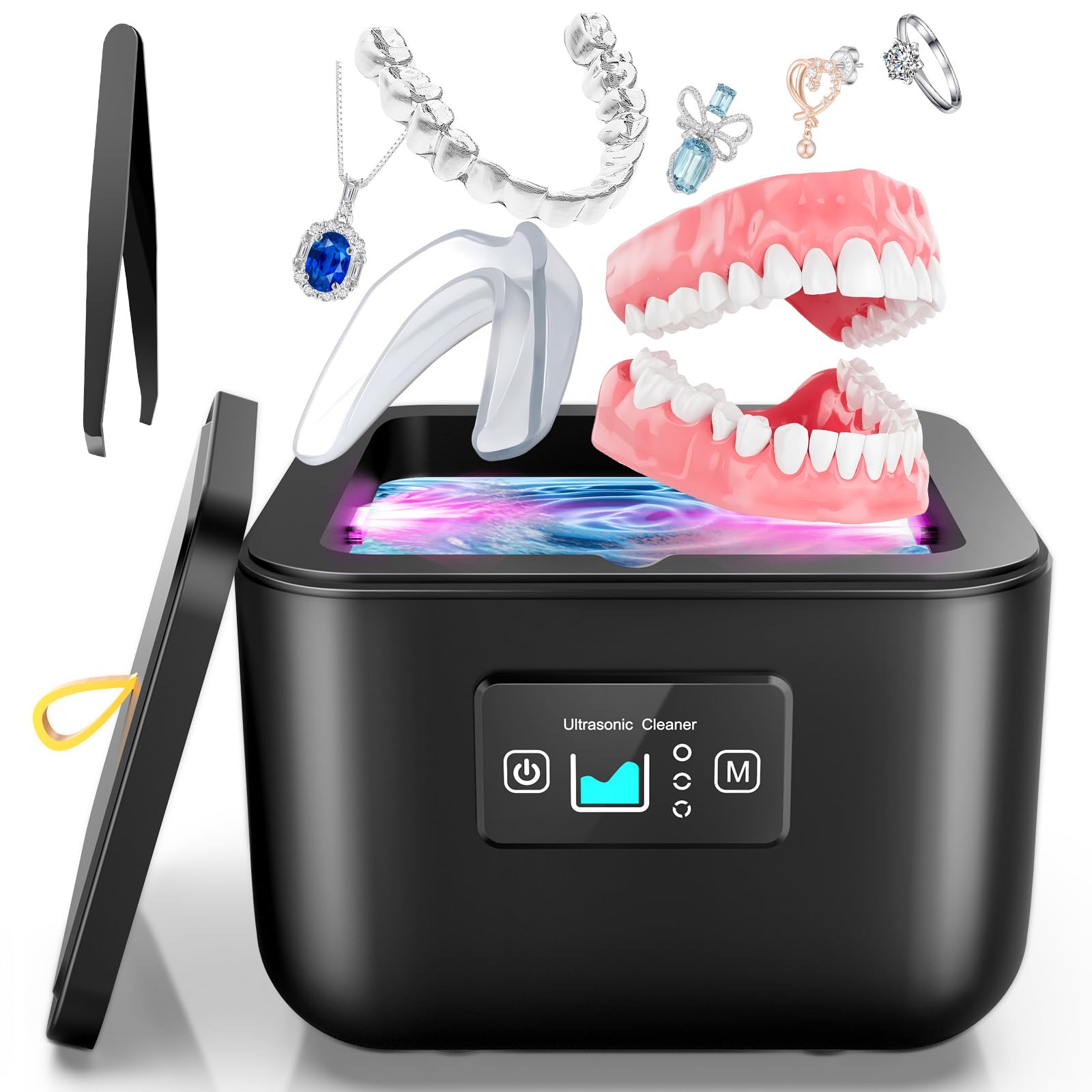 Professional Ultrasonic Jewelry Cleaner 45kHz - Dental Cleaner Machine with 3 Timer Settings for Rings, Watches, Jewelry & Dentures - Perfect for Home & Dental Office Use