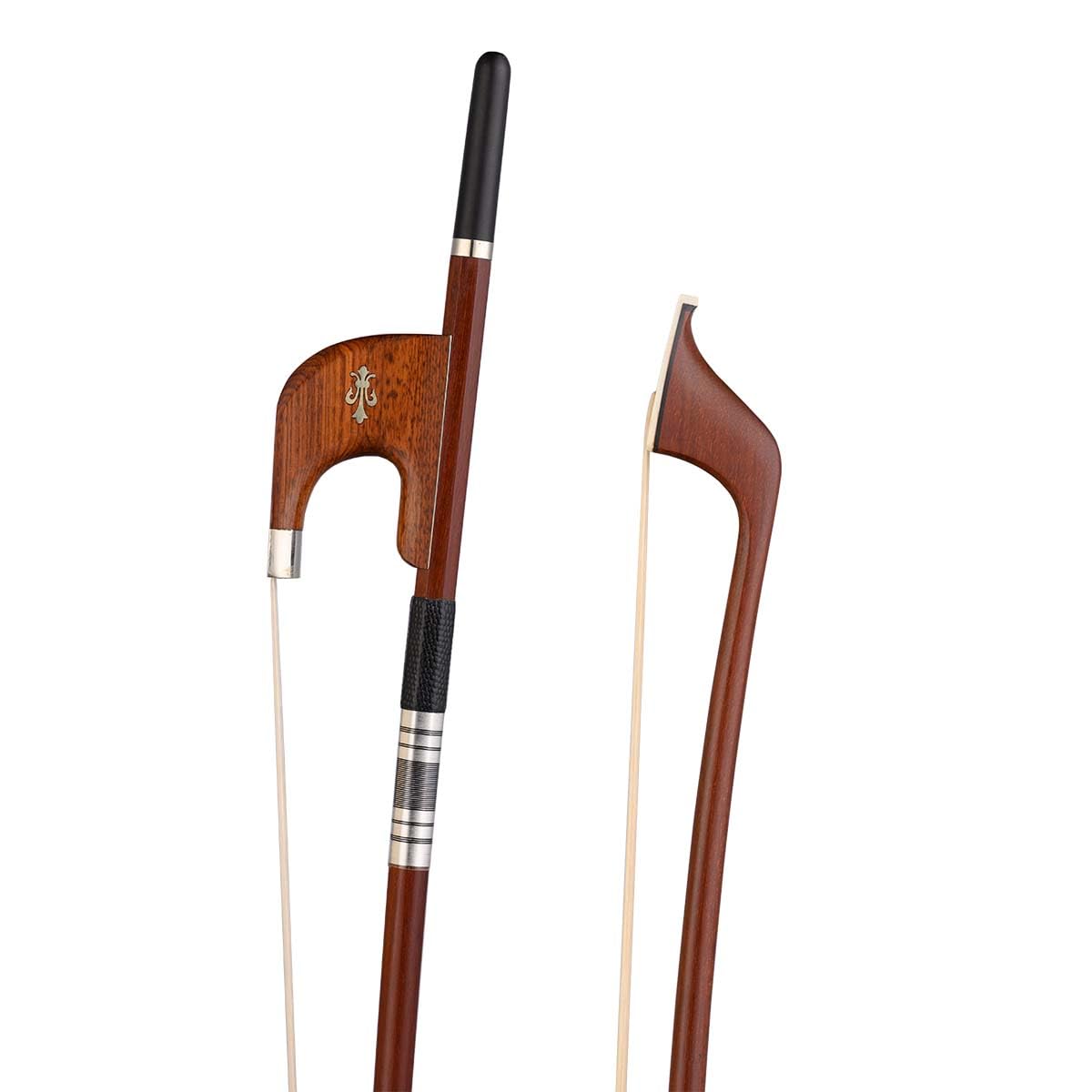 Premium German Style Double Bass Bow 4/4 Size - Handcrafted Brazilian Wood Stick with Snakewood Frog - Perfect for Orchestral Performances, Jazz Ensembles & Professional Musicians