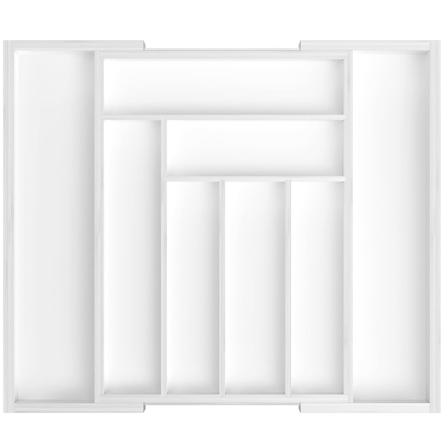 Pipishell Bamboo Expandable Drawer Organizer - Adjustable Cutlery Tray & Wood Drawer Dividers for Silverware, Flatware, Knives - Kitchen, Bedroom, Living Room Storage Solution (White) | Perfect for Organizing Utensils, Makeup, Office Supplies & More