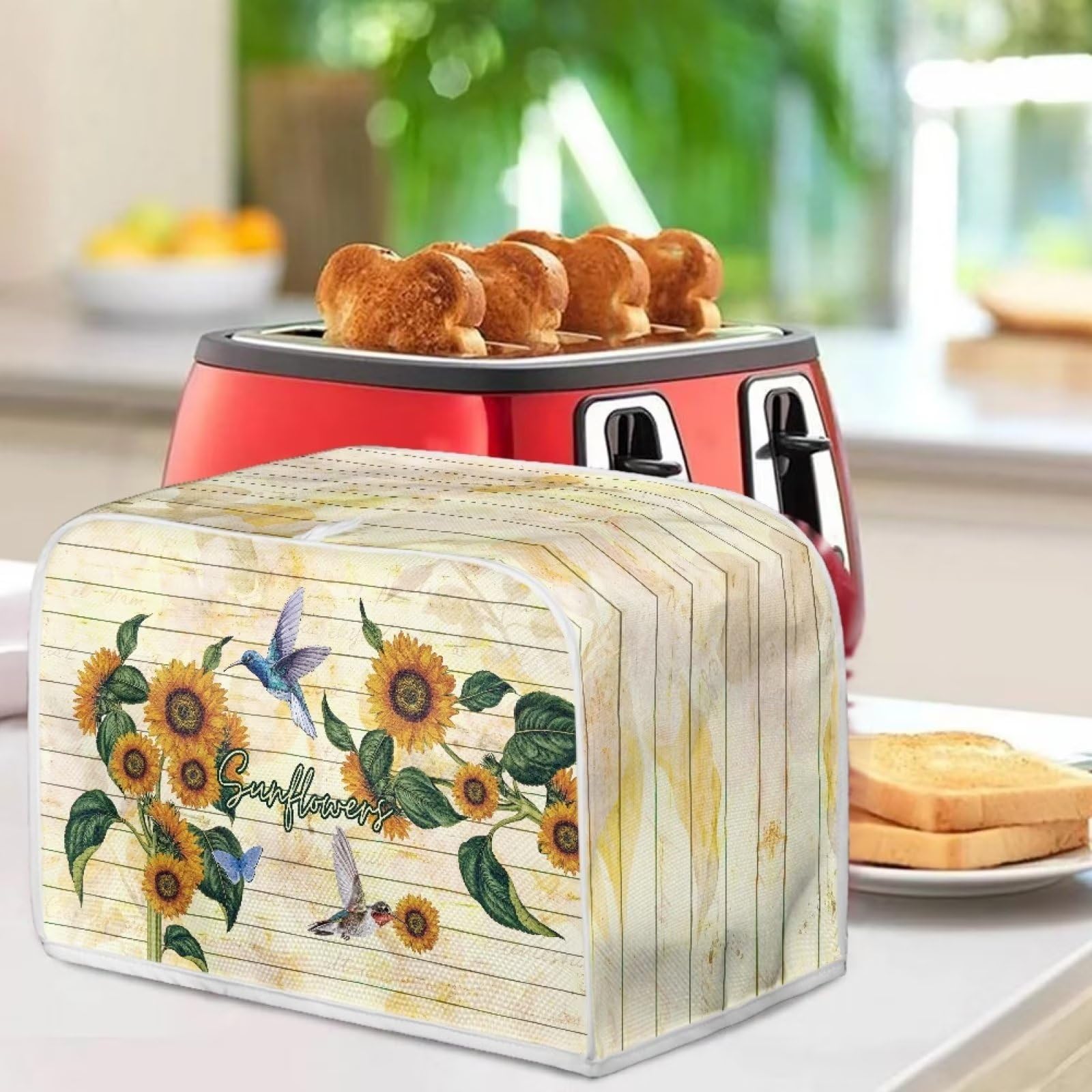 Sunflower Bird 4-Slice Toaster Cover - Stain Resistant Bakeware Protector & Decorative Kitchen Accessory for Bread Makers - Perfect for Breakfast, Tea Time, and Kitchen Decor