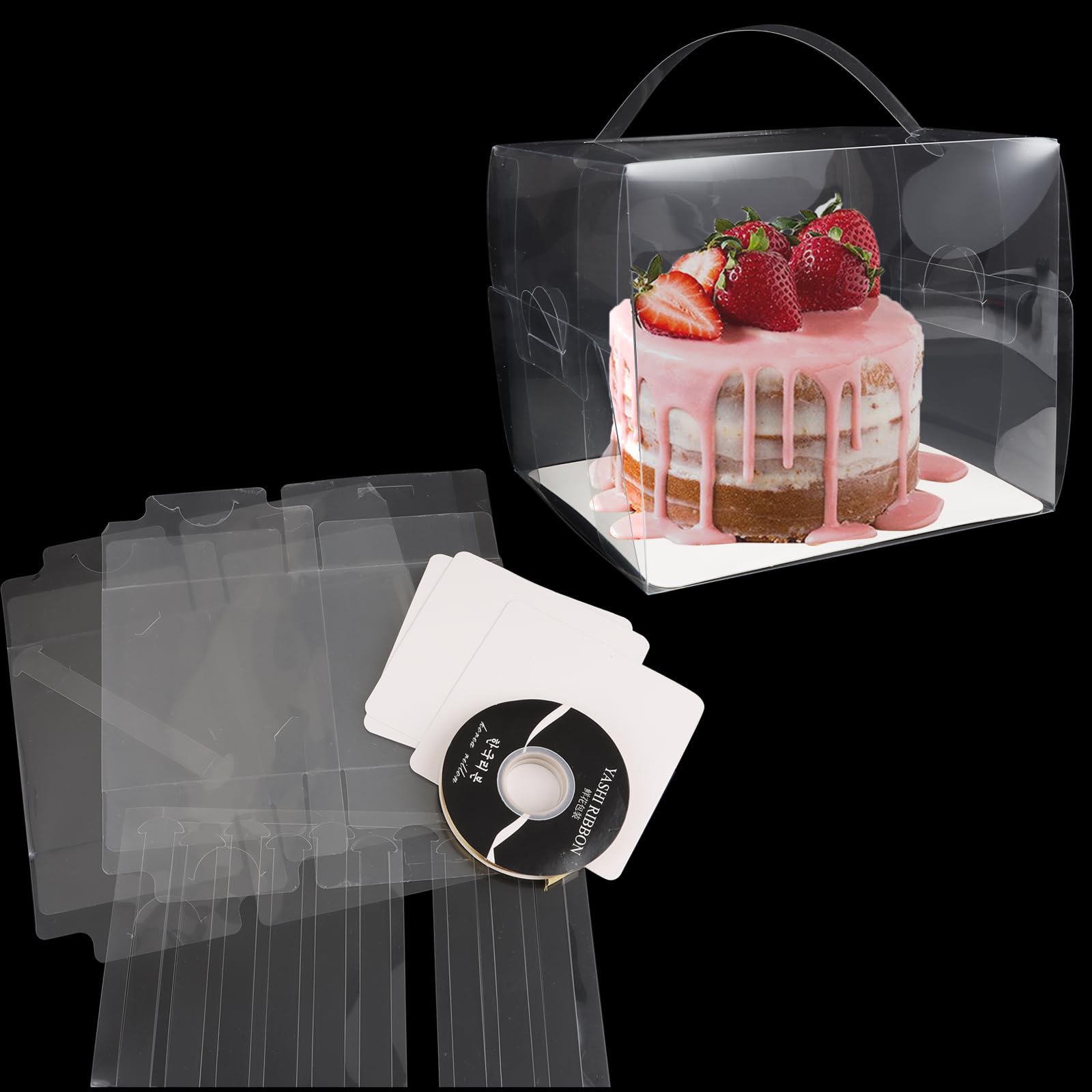 SHUESS 30Pcs 6x6x5 Inch Clear Transparent Bakery Cake Boxes with Handle & Cake Boards - Perfect for Wedding, Birthday, Cupcake Display & Dessert Storage