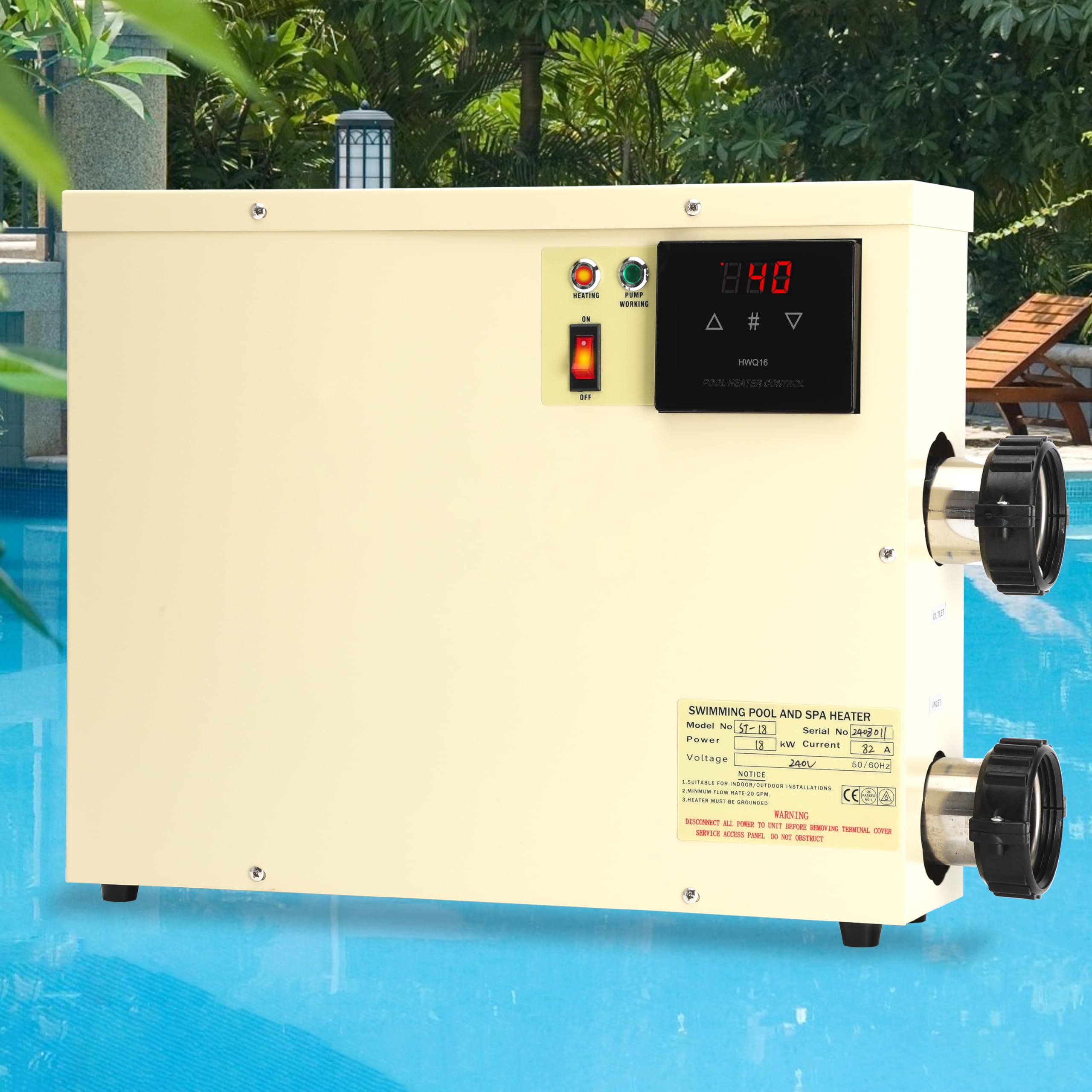 18KW 240V Electric Pool Heater for Above Ground & Inground Pools - Touchscreen Control, Spa & Hot Tub Thermostat - Perfect for Backyard Swimming Pools, Jacuzzis and Bathtubs (Energy Efficient Heating Solution)