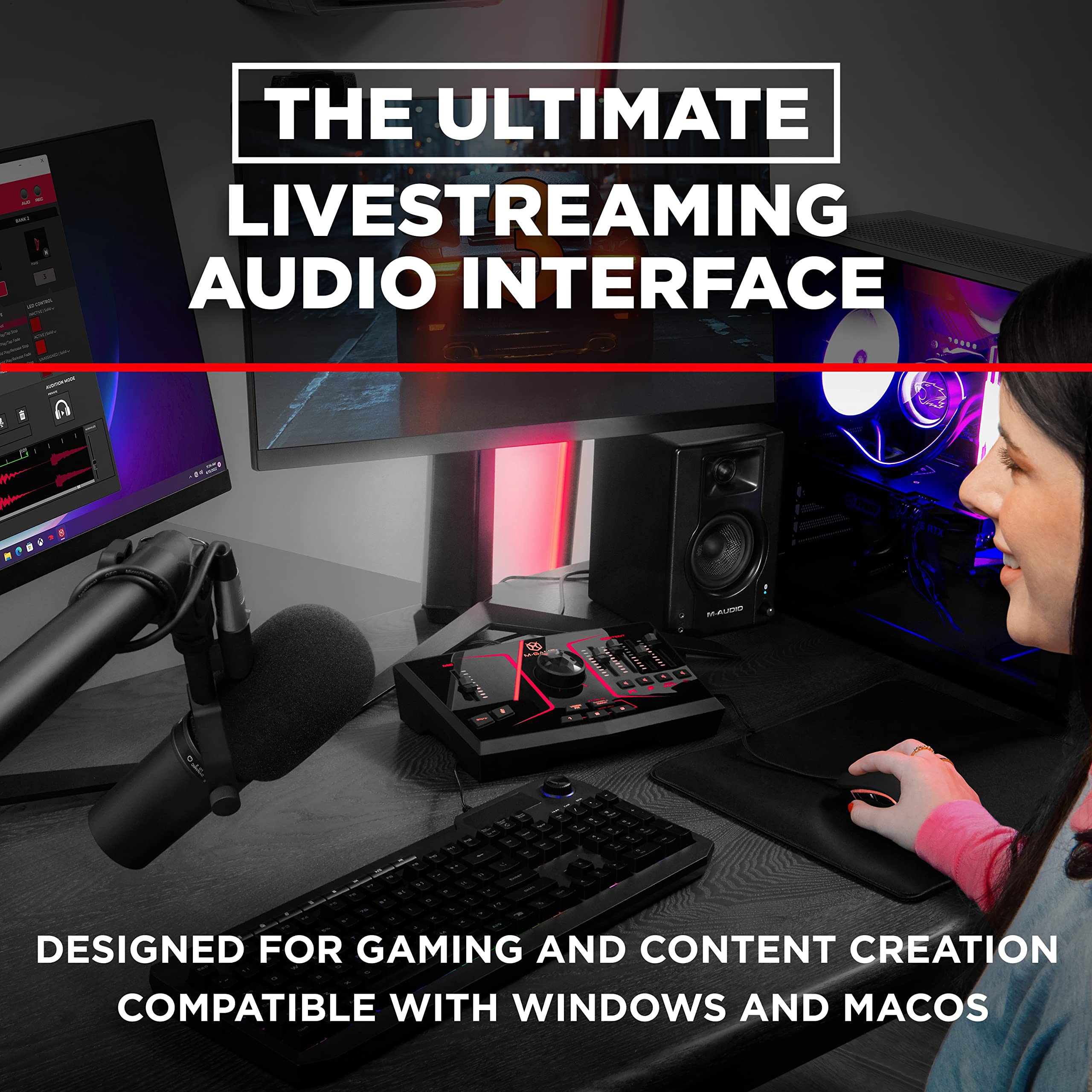 Solo USB Audio Interface Mixer for Streaming & Gaming - XLR Mic Input, Optical Input, Voice Effects, Sampler, LED Lights & Software - Perfect for Podcasting, Live Streaming & Music Production