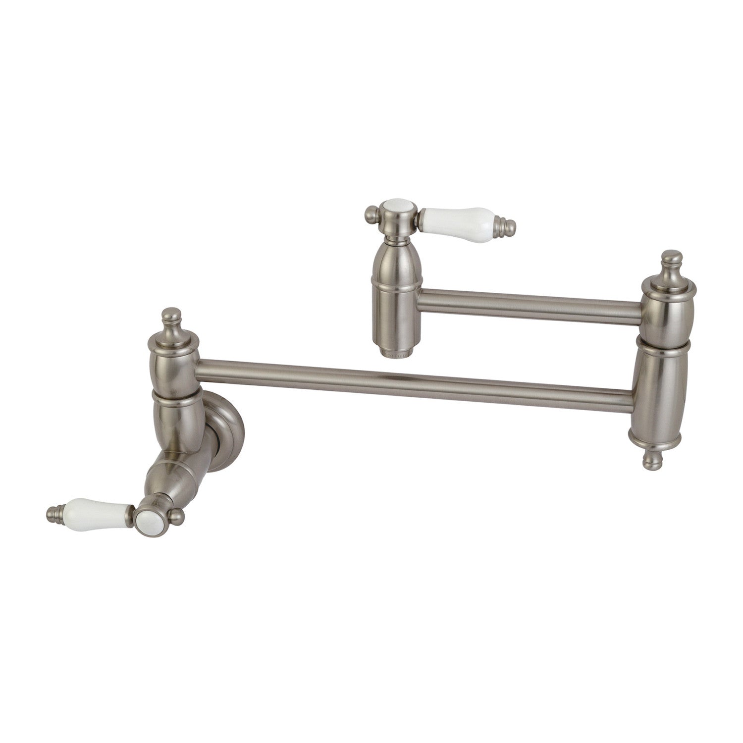 Bel Air KS3108BPL Brushed Nickel Wall Mount Pot Filler Faucet - 2 Handle 1 Hole Design for Kitchen Sink, Perfect for Filling Large Pots & Pans While Cooking