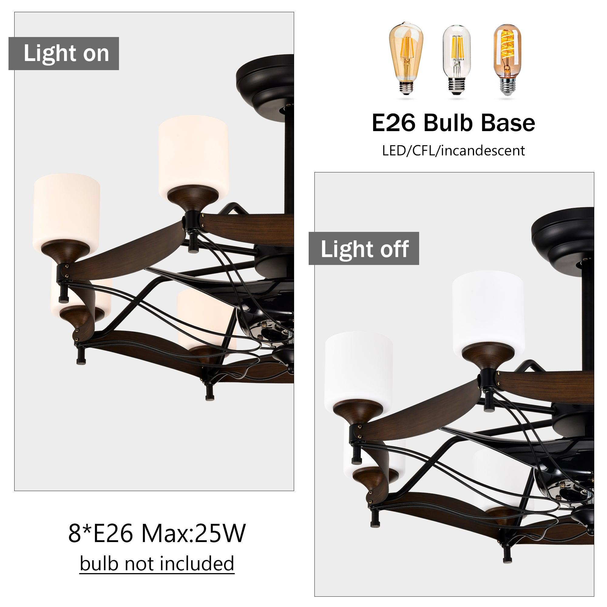 33 Inch Matte Black & Red Wood Grain Chandelier Ceiling Fan with Remote Control - DC Motor, 6 Speed Settings, 3 ABS Blades for Bedroom, Dining Room, Living Room, Kitchen, Farmhouse & Entryway | Perfect for Modern and Rustic Home Decor