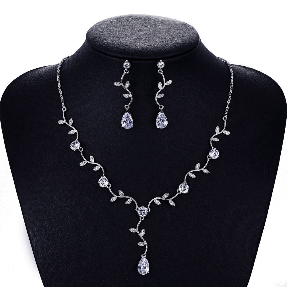 Cubic Zirconia Bridal Wedding Jewelry Set - Necklace & Earrings CN10029 | Perfect for Brides, Weddings, and Special Occasions