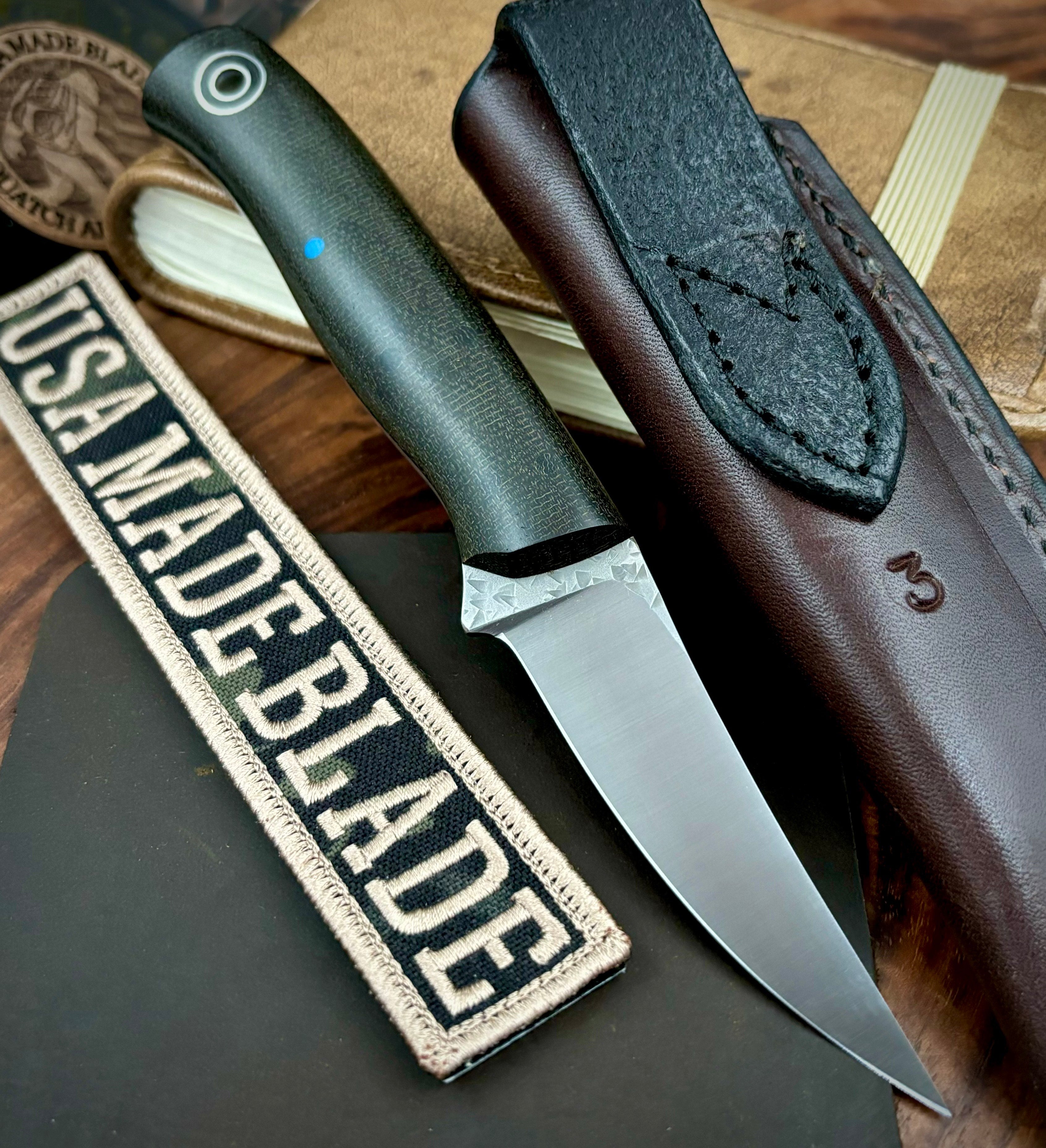 Fiddleback Forge F2 Tactical Knife - Black Canvas Micarta Handle - Survival, Camping & Outdoor EDC (Everyday Carry) Knife for Hunting, Bushcraft & Wilderness Adventures