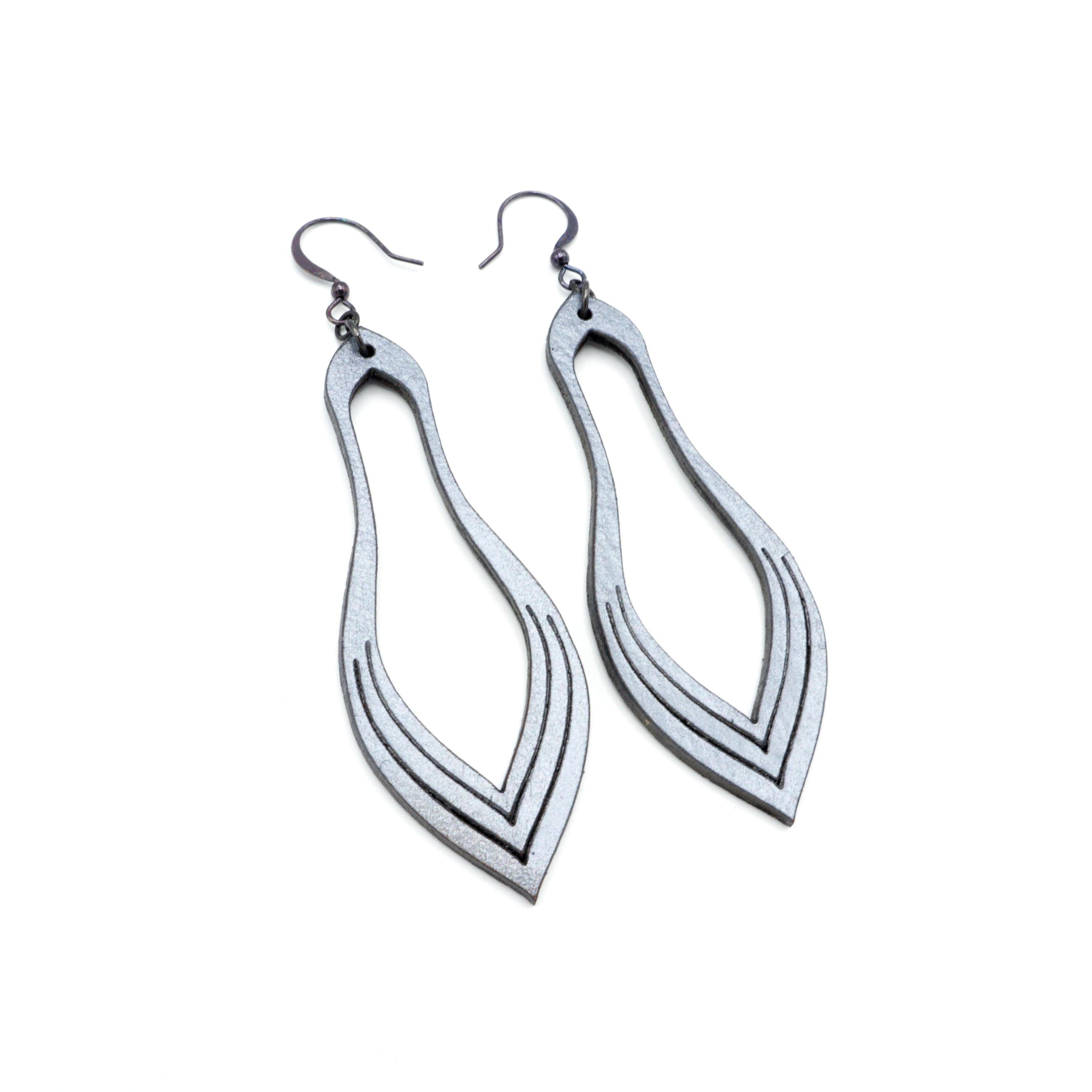 Terrabyte 02_2 Silver Leather Earrings for Women - Handmade Boho Chic Dangle Drop Earrings - Perfect for Parties, Weddings & Everyday Wear