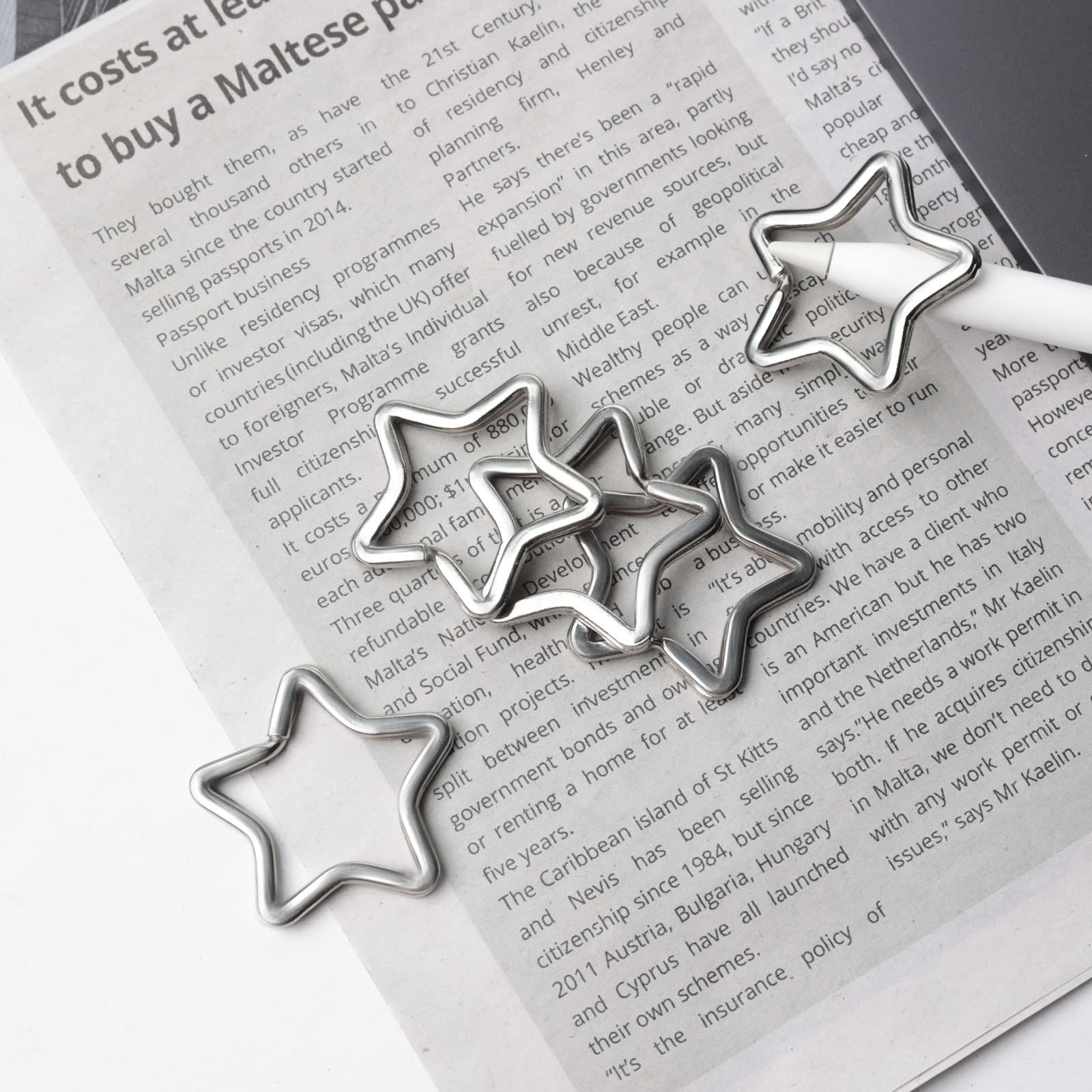 12pcs Star Keychains - Silver Metal Key Rings for Home, Car & Office