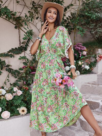 Boho Tassel Sleeve Midi Dress for Women - Flowy Beach Cover Up, Summer Resort Vacation Outfit, Perfect for Pool Parties & Tropical Getaways