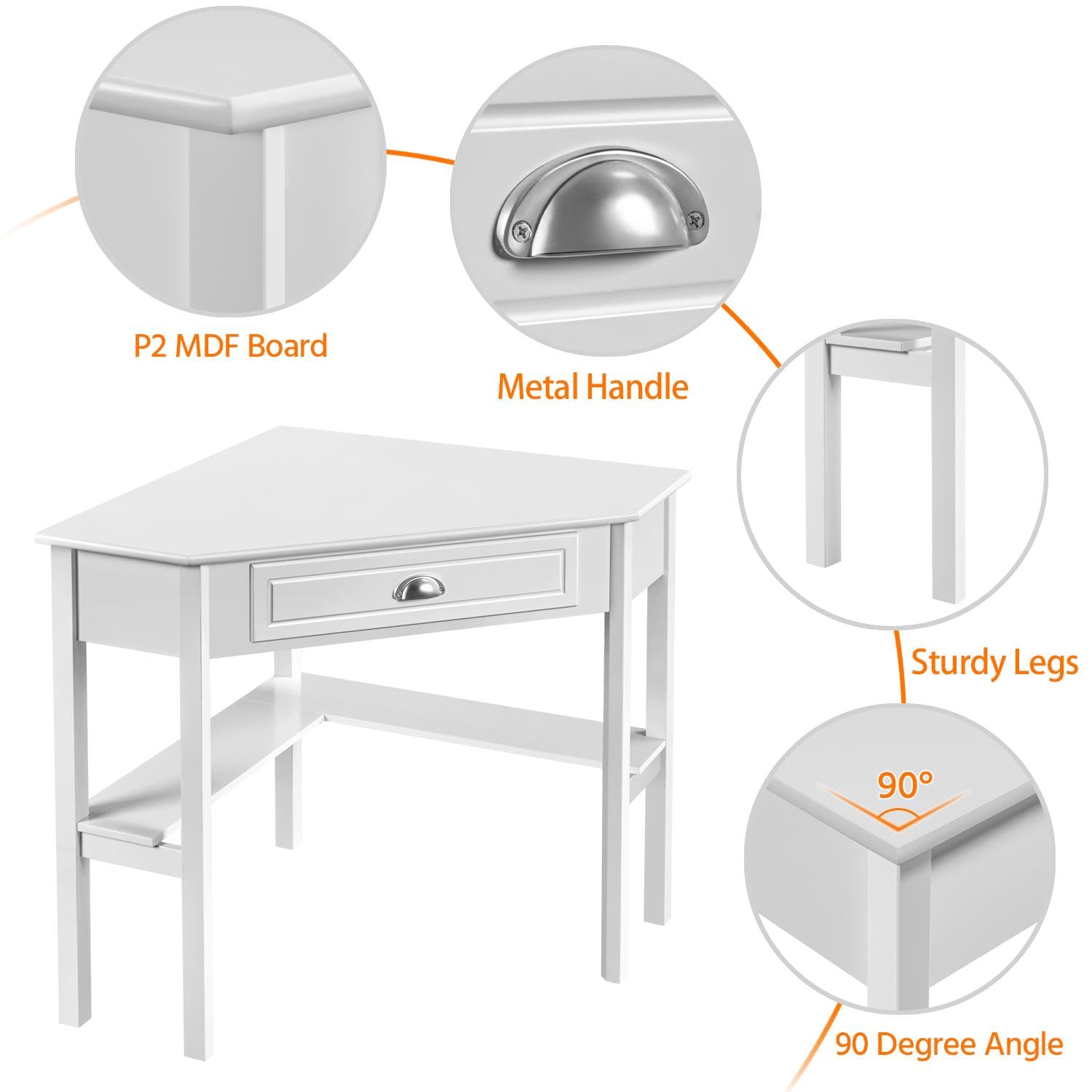 Topeakmart White Home Office Computer Desk with Shelves & Drawers - Ergonomic Corner Laptop Desk for Small Spaces, Perfect for Remote Work, Online Classes & Gaming Setup