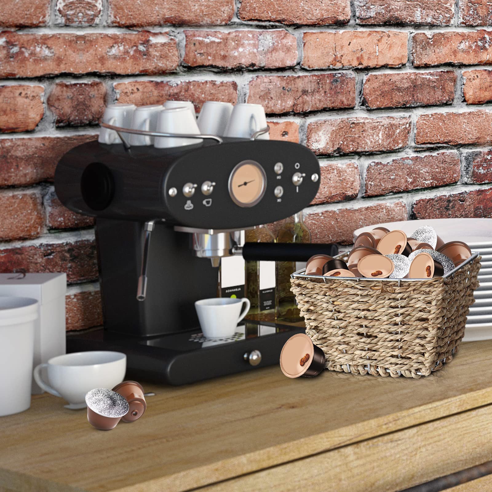 Premium Seagrass-Wrapped Metal Coffee Pod Holder - Large Capacity K Cup & Nespresso Pod Organizer for Kitchen Countertop or Office Desk