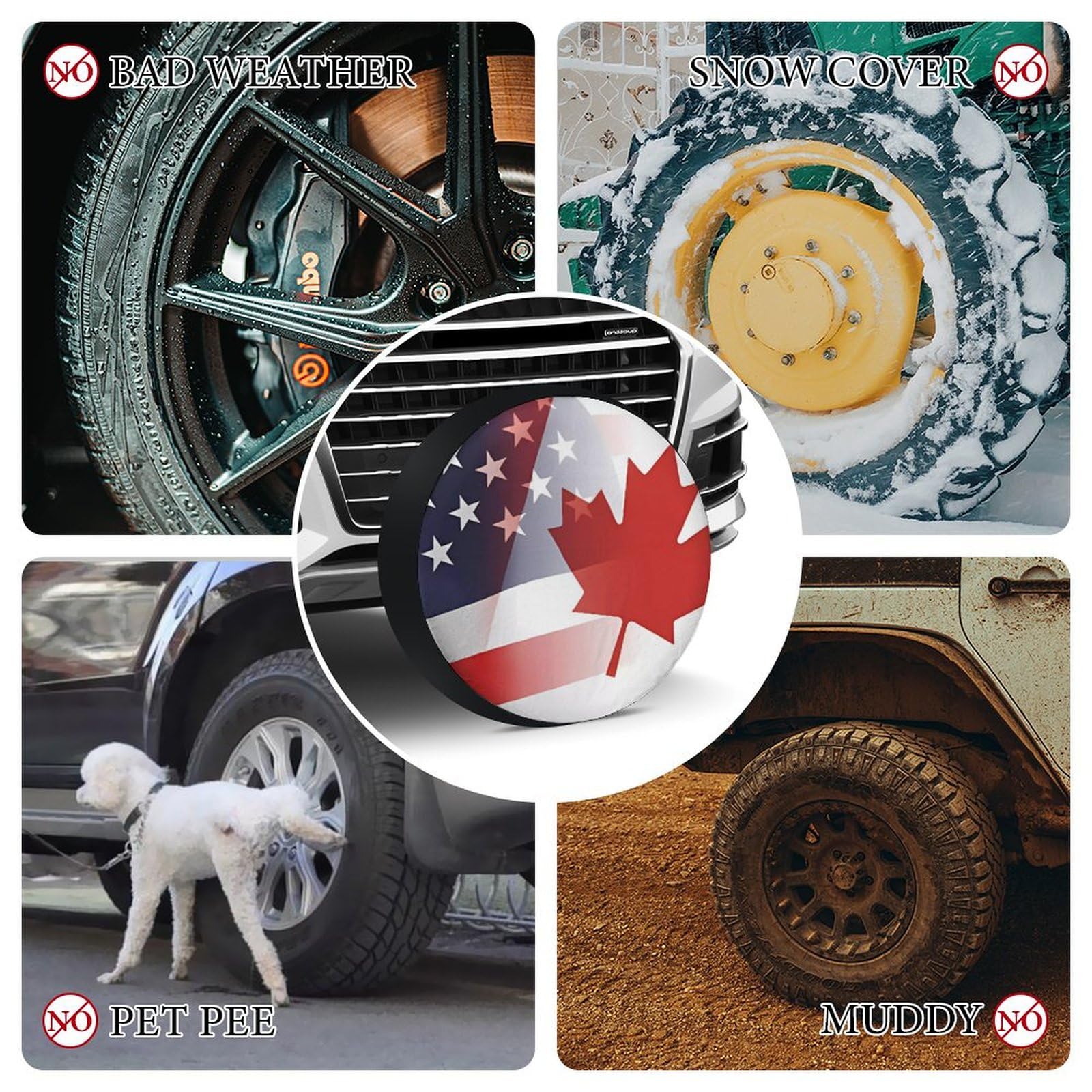 Funny Canada & USA Flag Spare Tire Cover - Universal Fit for 14-17 Inch Wheels | Waterproof Travel Accessory for Jeep, SUV, RV & Off-Road Adventures