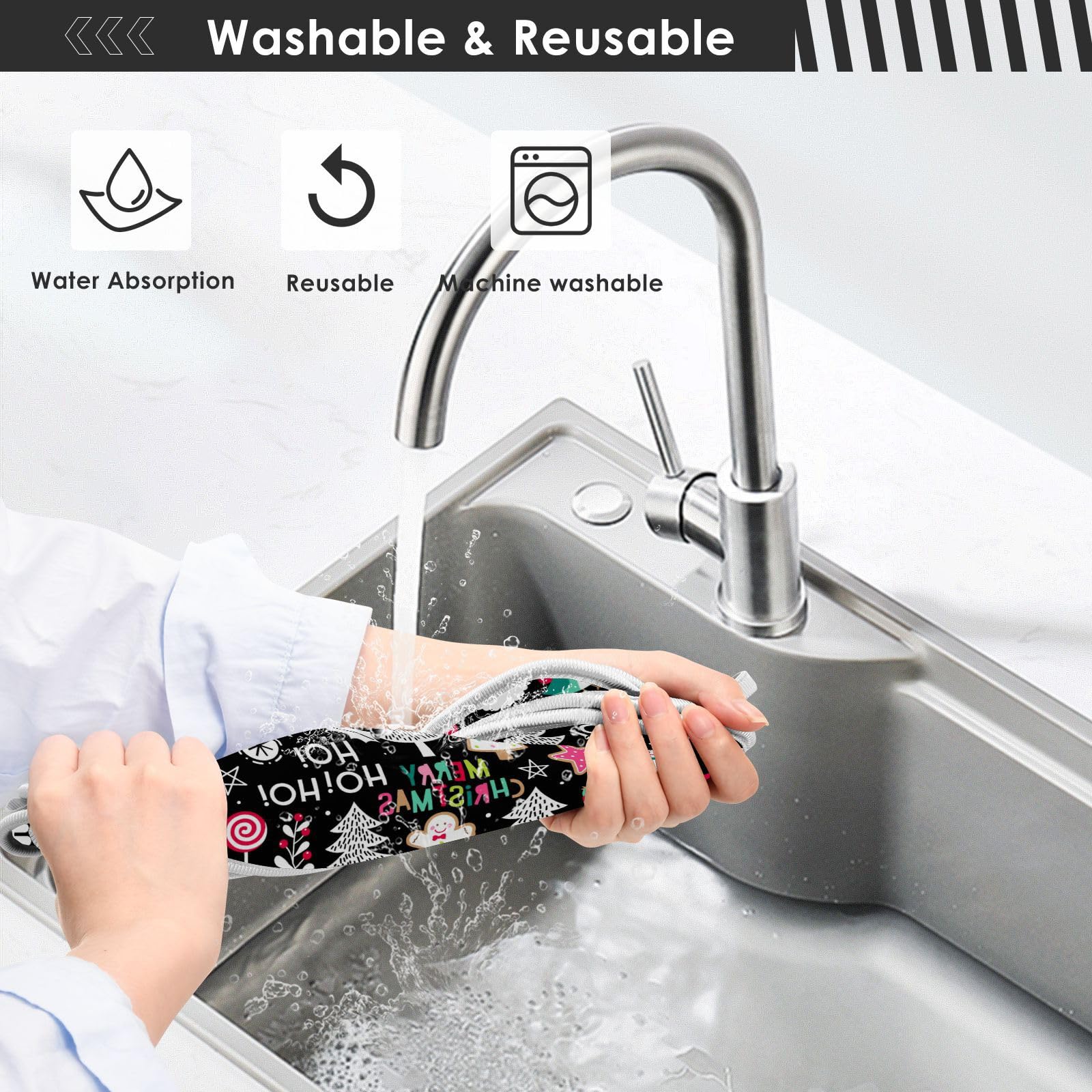 2 Pack Christmas Themed Sink Splash Guard - Santa Claus Kitchen Faucet Mat, Absorbent Drip Catcher & Drying Mat for Farmhouse, Bathroom, Bar - Perfect for Holiday Parties & Festive Kitchen Decor