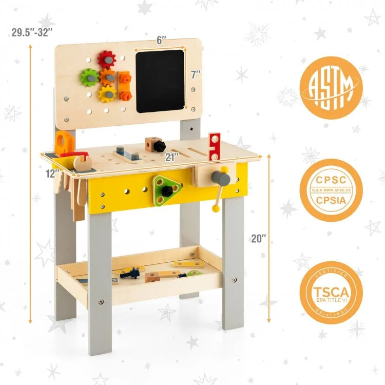 Best Wooden Pretend Play Workbench Set with Blackboard for Kids Ages 3+ - Perfect for Early Learning, Role Play & STEM Development at Home or Preschool