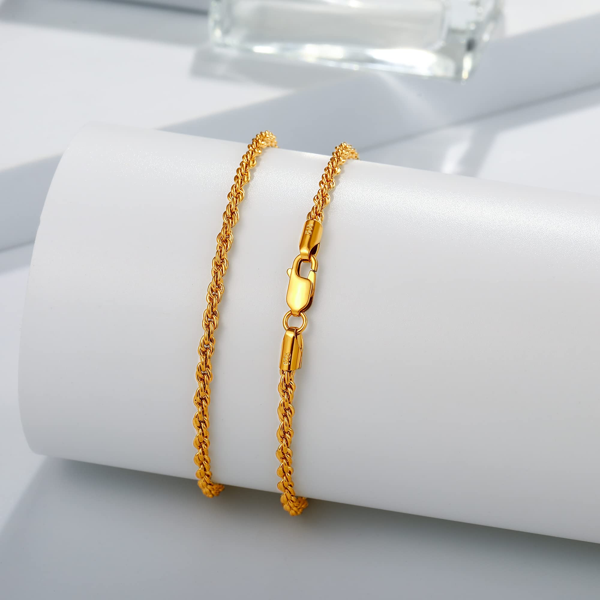 BRIJEWNES 925 Sterling Silver Clasp 2mm 2.5mm 3mm Gold & Silver Rope Chain Bracelet for Men & Women - Solid Diamond Cut Rope Chain Bracelet, Durable Jewelry Gift for Him & Her - Perfect for Everyday Wear, Special Occasions & Gifting