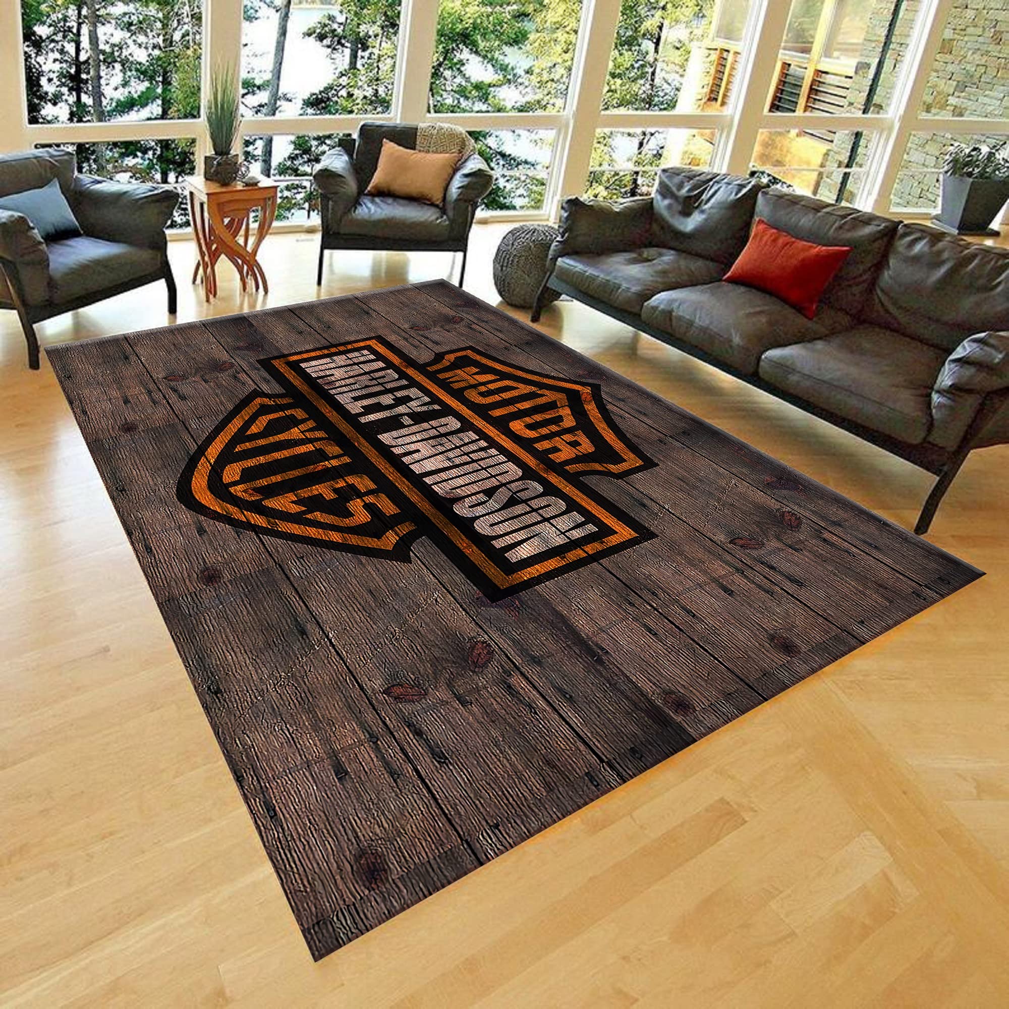 Harley Davidson Themed Rug - 63”x82” (160x210cm) Modern Area Rug for Living Room, Bedroom & Home Decor | Perfect Harley Gifts for Bikers & Fans