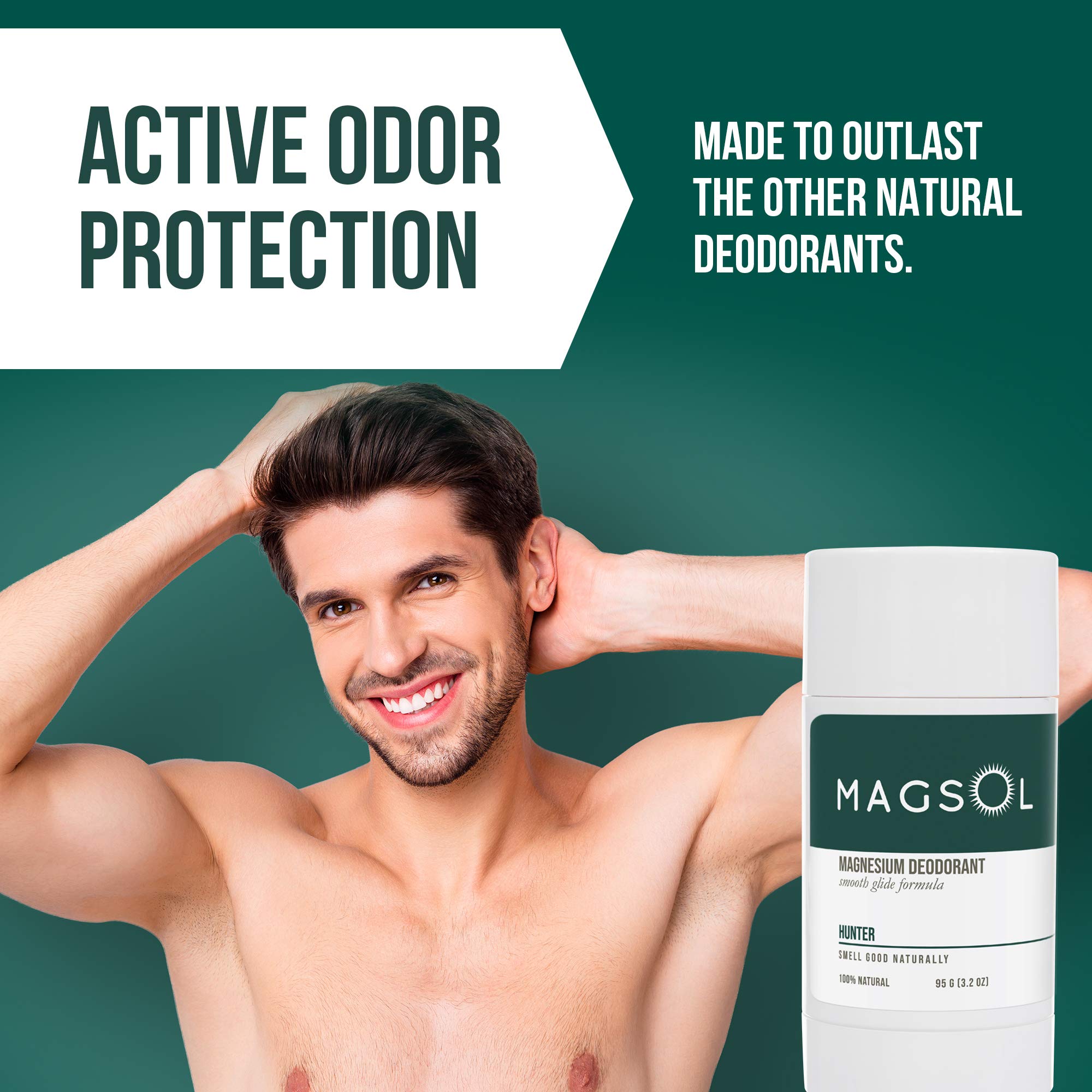 MAGSOL Aluminum Free Natural Deodorant for Men & Women - Sensitive Skin Safe, Baking Soda Free, Vegan & Cruelty Free (Hunter Scent) - Ideal for Gym, Workouts & Daily Freshness