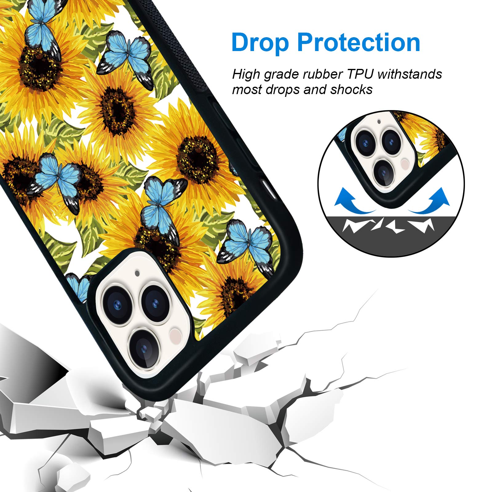 Shockproof Cute Blue Butterfly Flower Phone Case for iPhone 11 Pro Max 6.5 Inch - Protective Durable Cover for Women Men Boys Girls Kids - Perfect for Daily Use, Outdoor Activities & Gift Giving