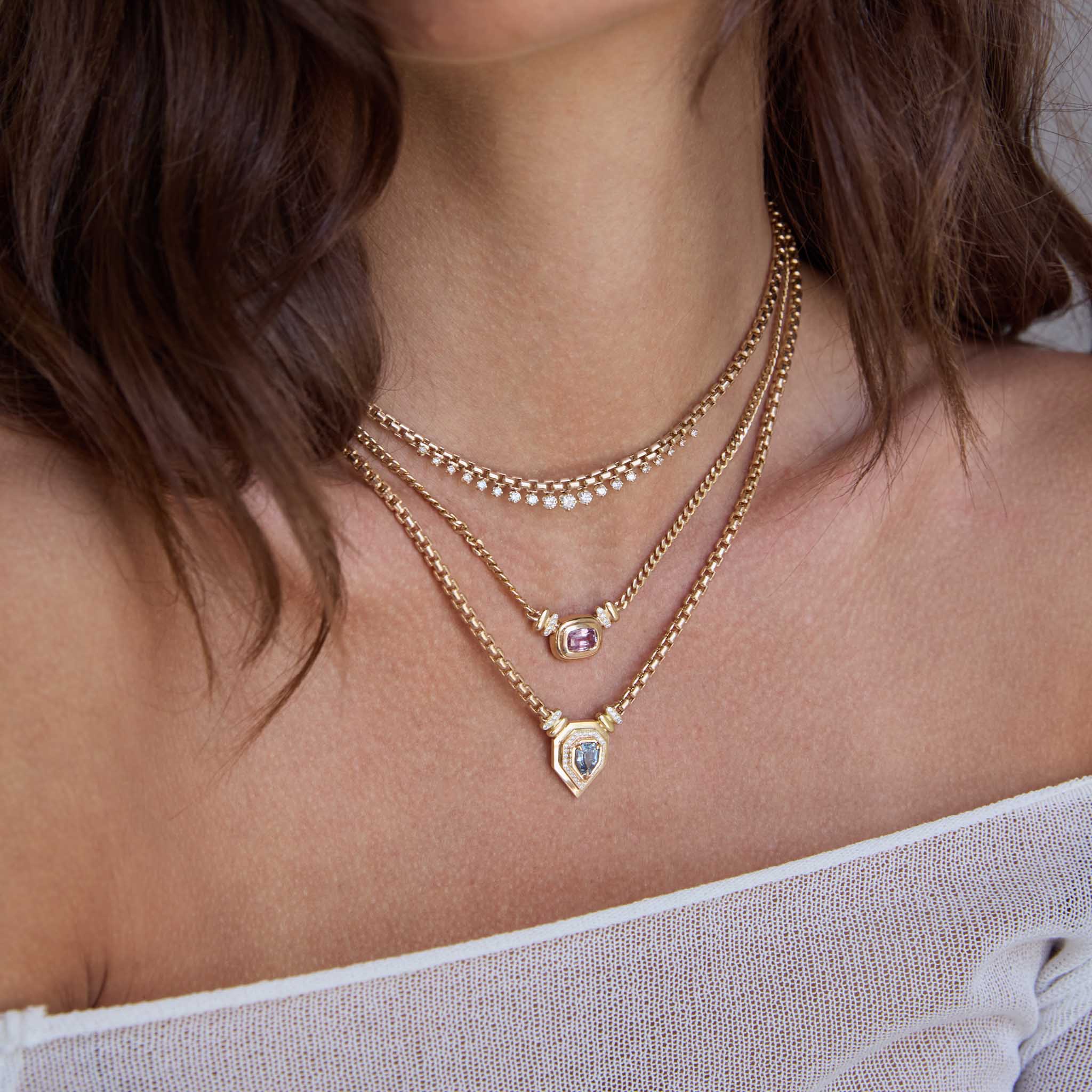 14K Graduated Prong Diamond Large Box Chain Necklace for Women - Elegant Layered Jewelry Gift for Anniversary, Wedding & Special Occasions