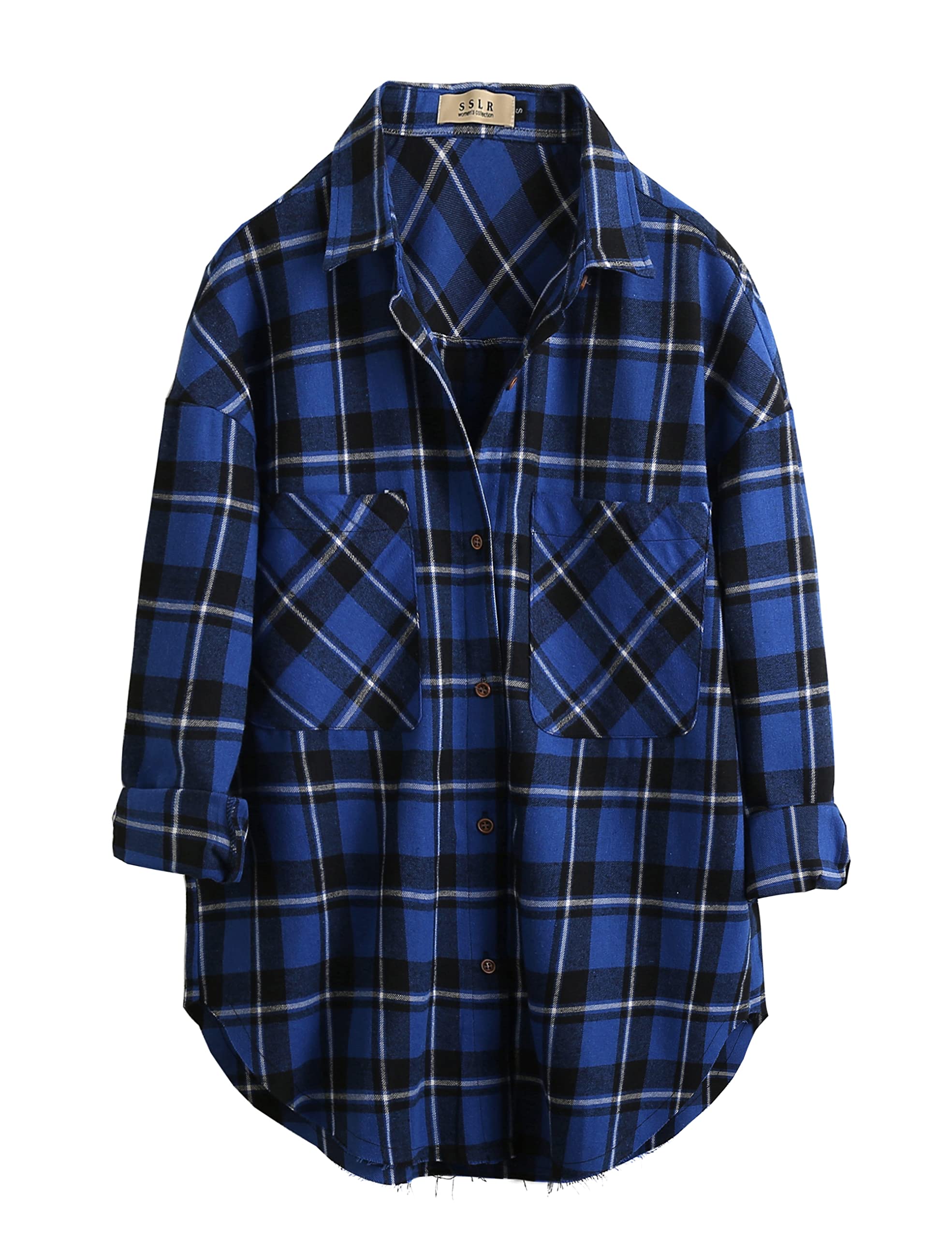 Women's SSLR Flannel Shirts - Oversized Shacket Jacket with Plaid Long Sleeves | Button Down Casual Shirt for Fall & Winter | Perfect for Layering, Outdoor Activities & Cozy Loungewear