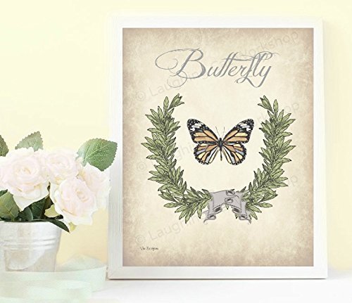 Vintage Butterfly Wall Art Print - Cottage Chic Bathroom & Bedroom Decor, Shabby Chic Insect Garden Botanical Poster for Home & Office Decoration | Perfect for Living Room, Nursery, or Gift Idea